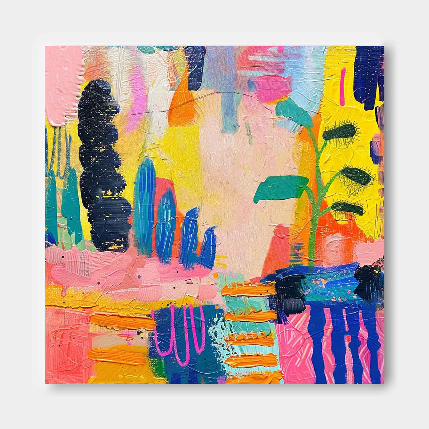 Original Canvas Wall Art Textured Artwork Colorful Large Graffiti Abstract Painting Children's Room Decor