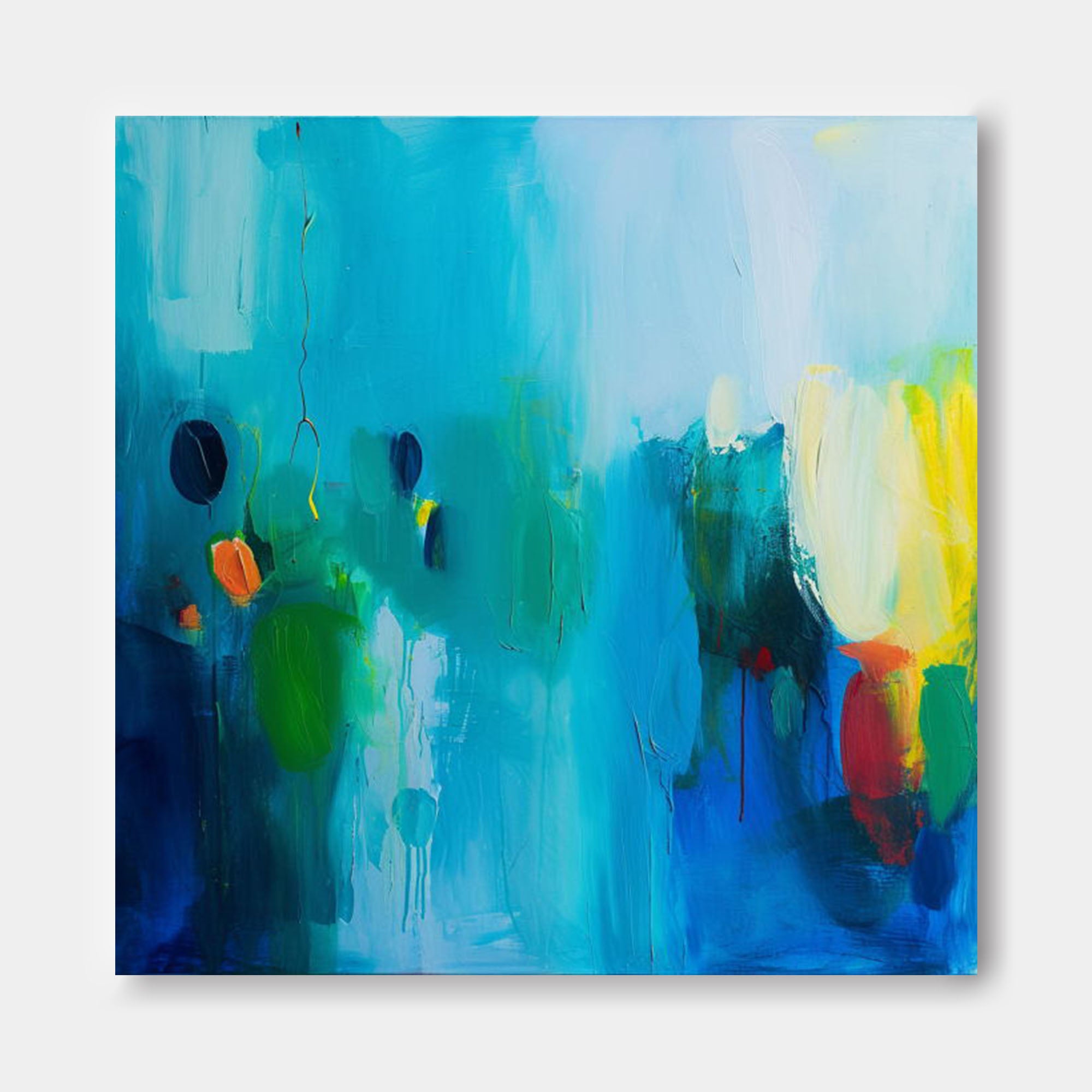 Colorful Square Abstract Texture Oil Painting Bright Blue Large Acrylic Painting On Canvas Original Modern Wall Art Home Decor