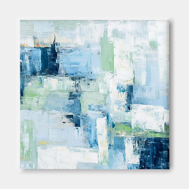 Square Abstract Fine Art Canvas Bright Blue Original Modern hand painted wall art Home Decor
