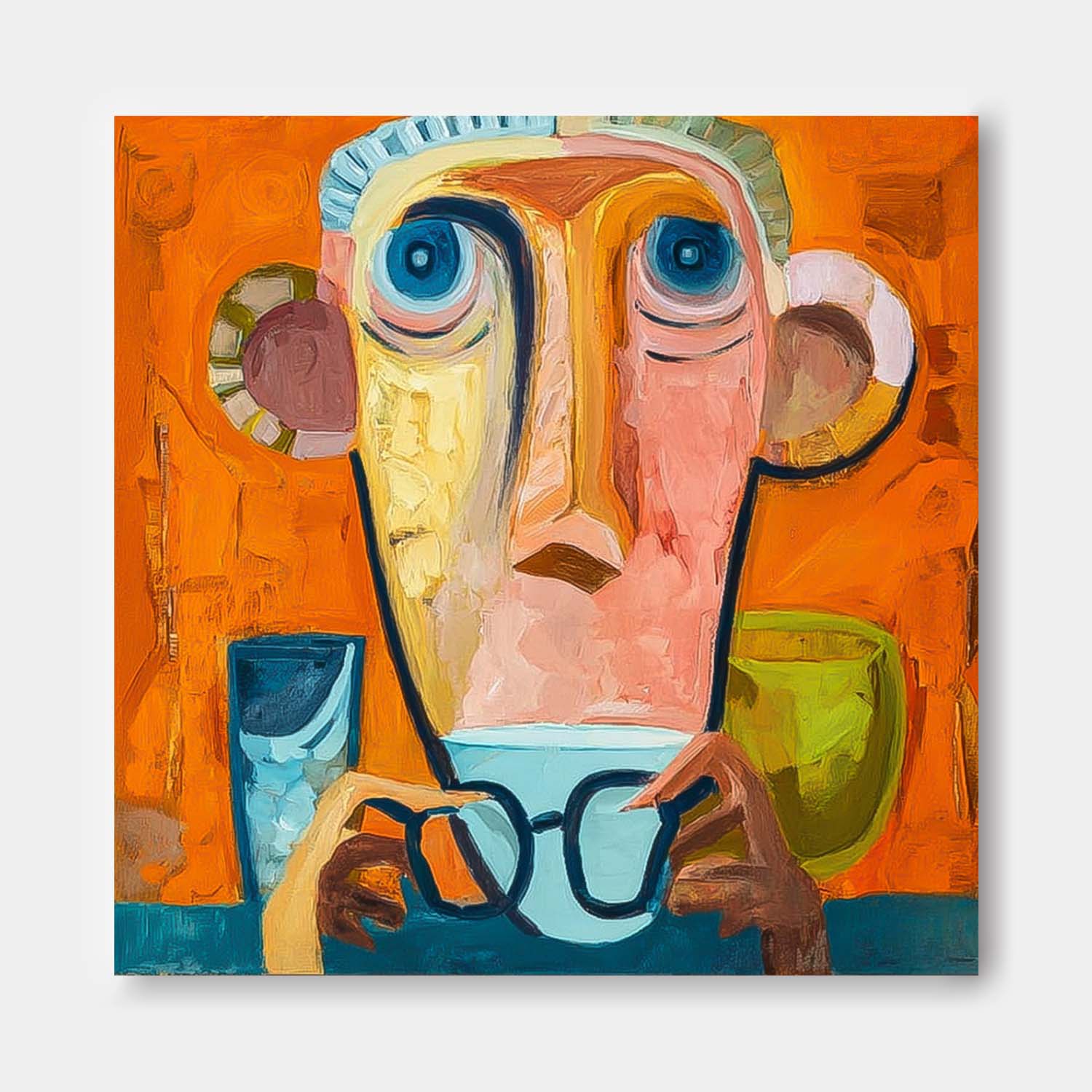 Large People Wall Art Abstract Portrait Oil Painting On Canvas Original Cute Boy Painting For Living Room