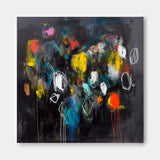 Square Abstract Texture Oil Painting Bright Black Large Acrylic Painting On Canvas Original Modern Wall Art Home Decor