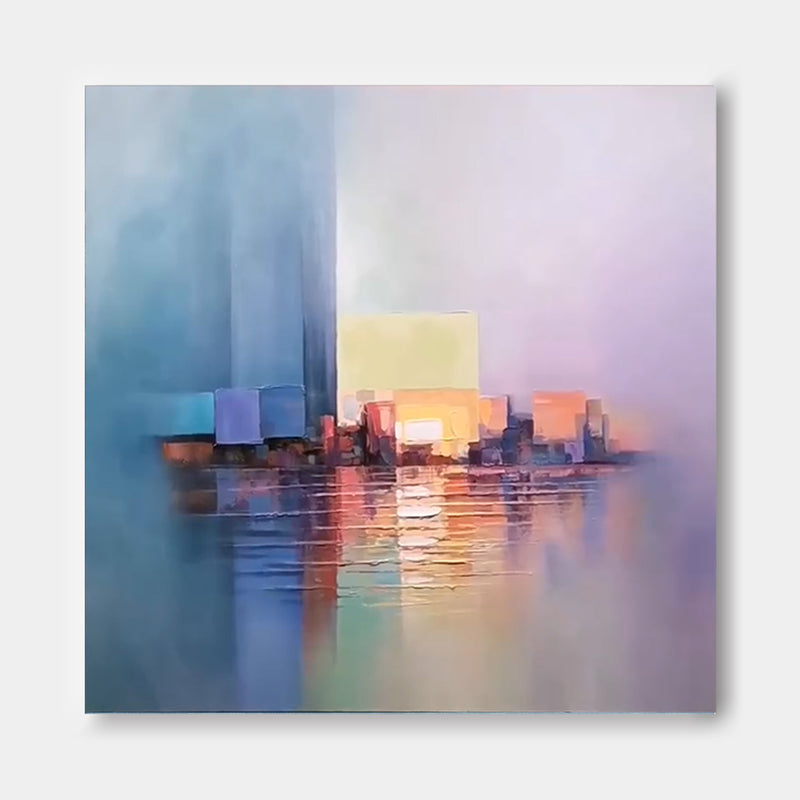Colorful Modern Abstract Cityscape Oil Painting Large Texture Painting On Canvas Blue and purple Wall Art Home Decor