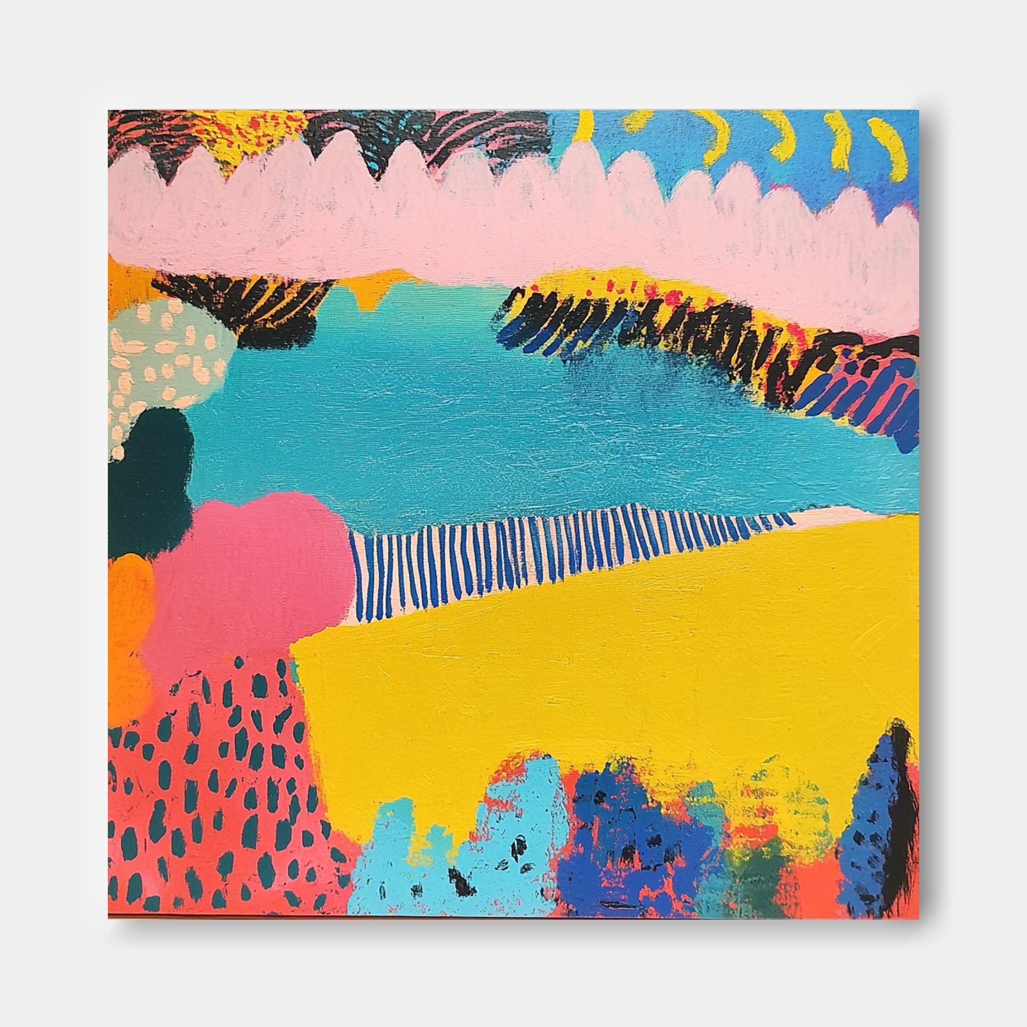 Original Landscape Painting Square Contemporary Art Texture Acrylic painting Abstract Graffiti Wall Art