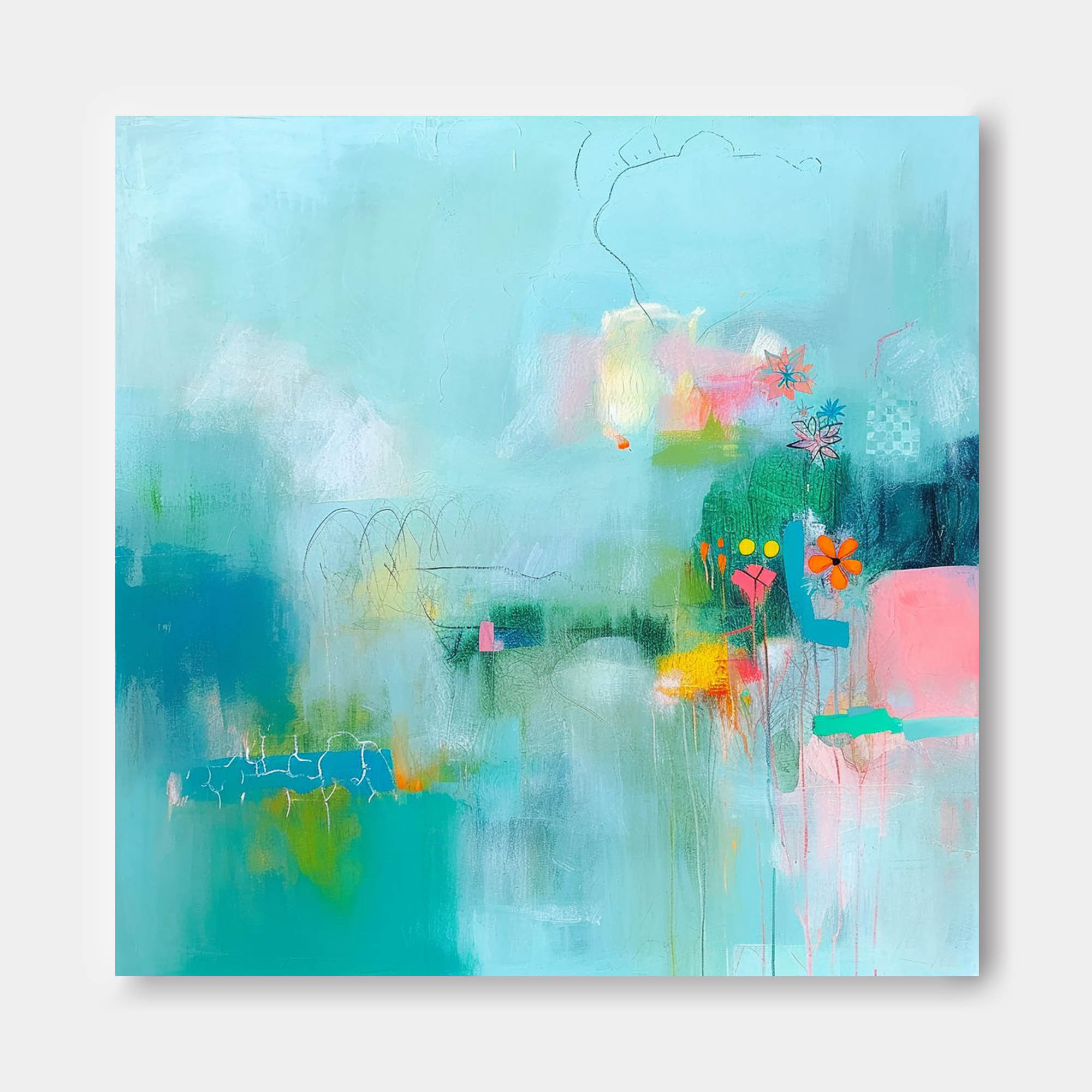 Bright Blue Abstract Painting Canvas Original Abstract Art For Sale Contemporary New Abstract Painting For Living Room