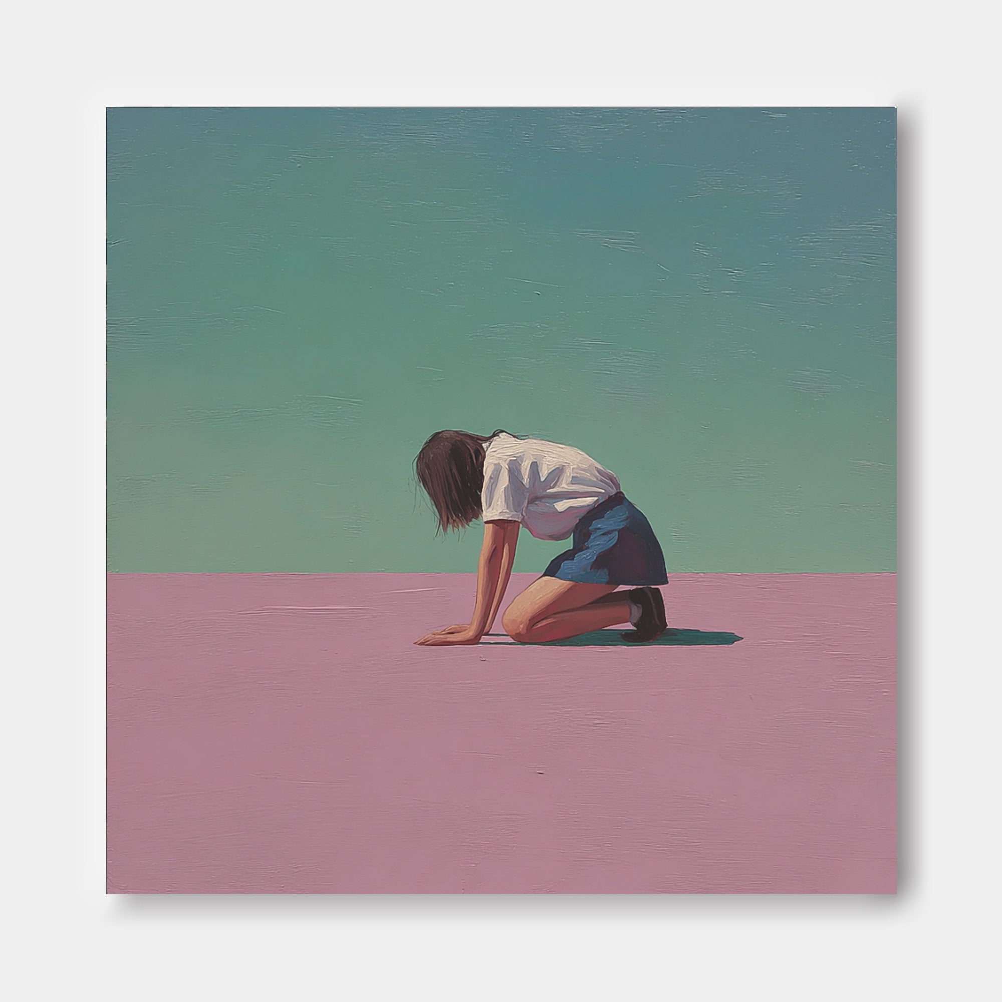 Abstract Warm atmosphere Art Minimalist Girl Painting Original Pink And Green Wall Art For Living Room