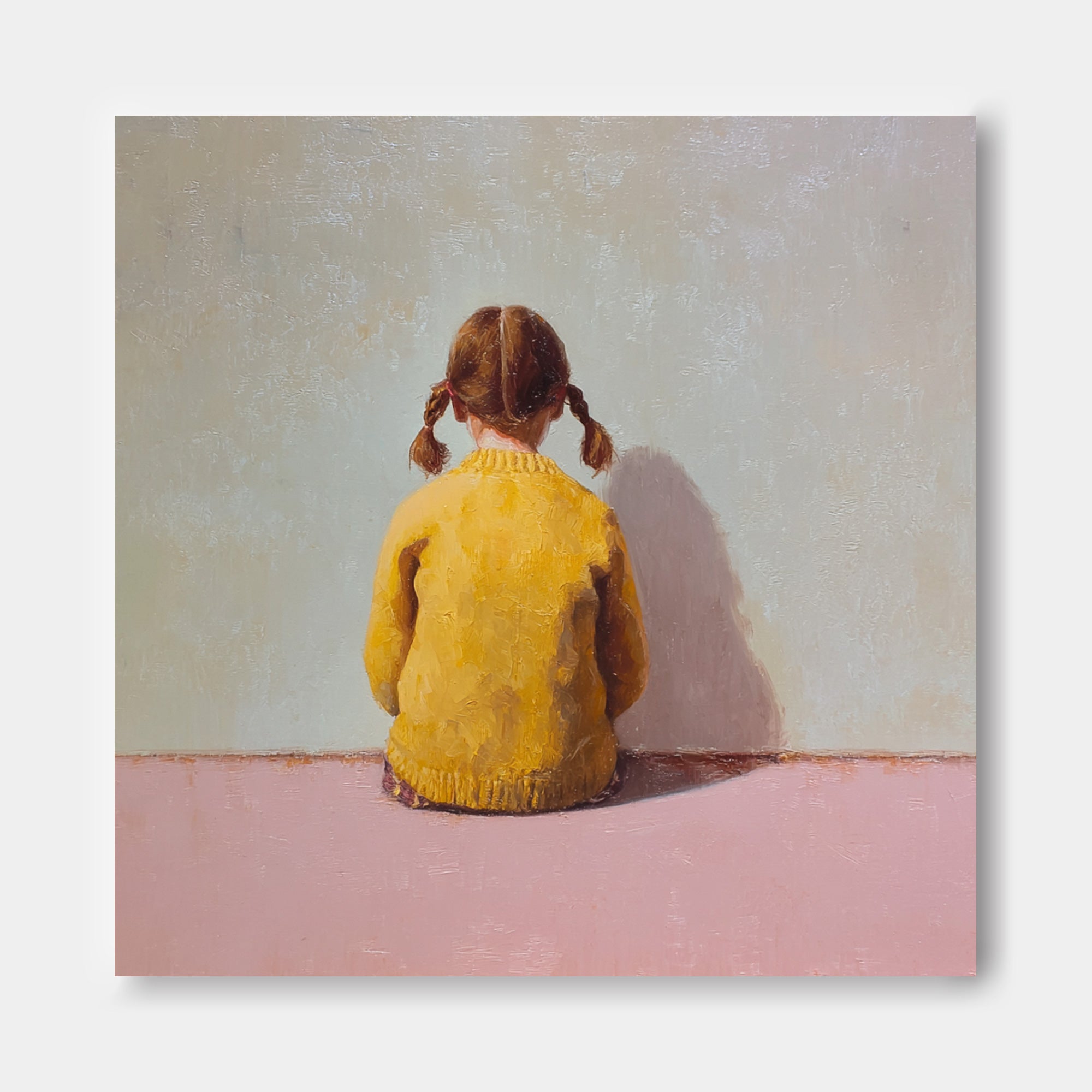 Original Pink Wall Art Minimalist Child Back view Painting Abstract Warm atmosphere Art For Living Room