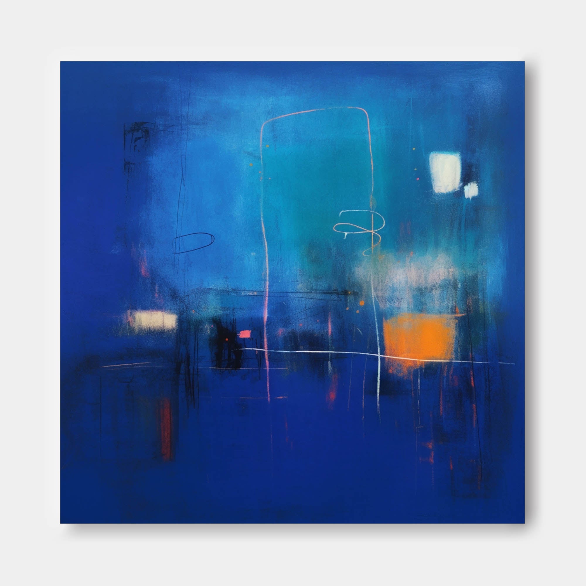 Blue Modern Original Wall Art Large Square Acrylic Painting Colorful Abstract Oil Painting For Living Room