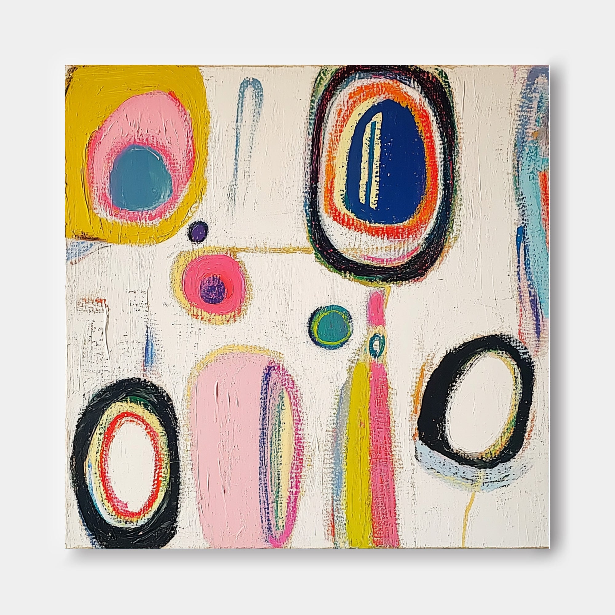 Modern Handmade Artwork Square Abstract Oil Painting Original Irregular Geometric Circles Wall Art