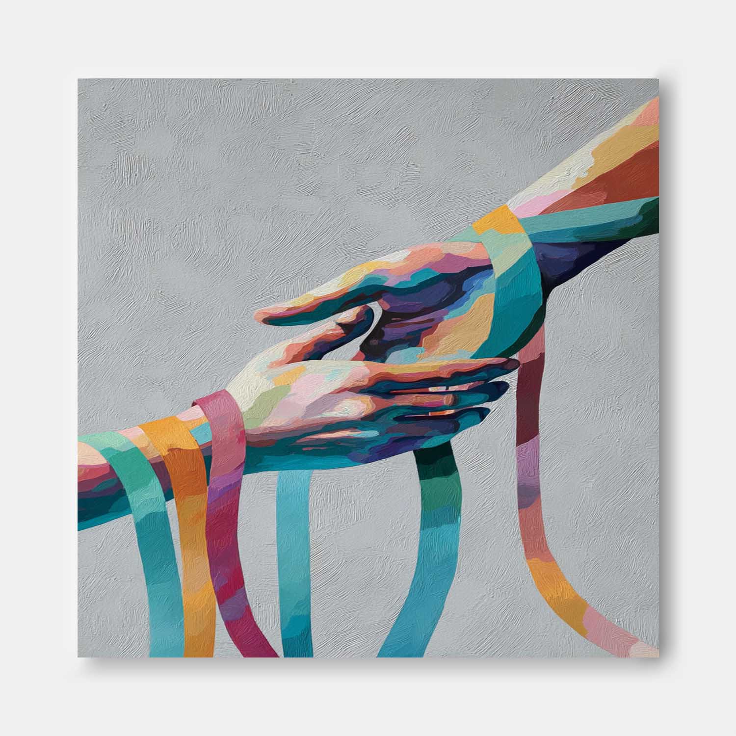 Rainbow Geometric Hands Art Abstract Colorful Wall Decor For Cozy Home Minimalist Yet Heartwarming Art Piece