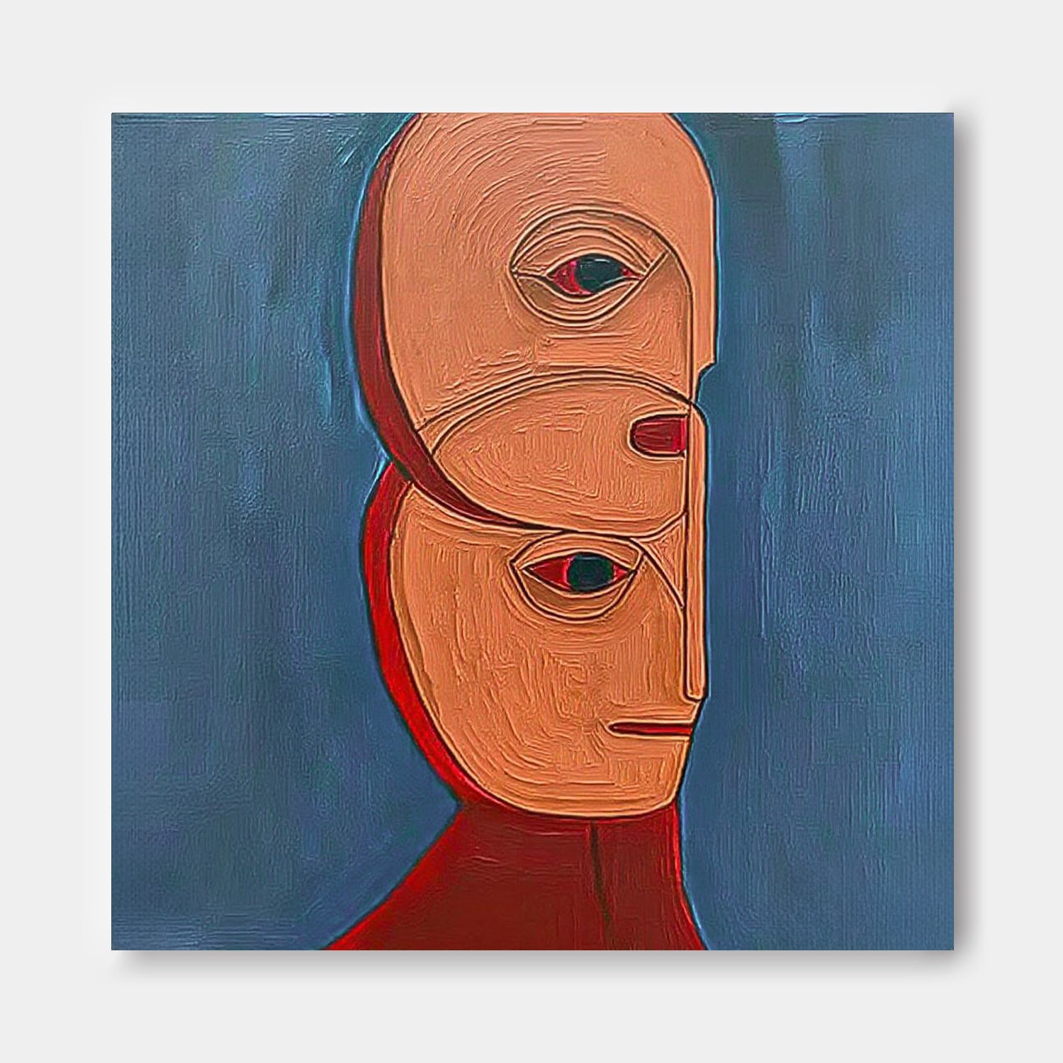 Square Large Abstract Portrait Wall Art Original Warm Color Textured People Painting Canvas Home Decor
