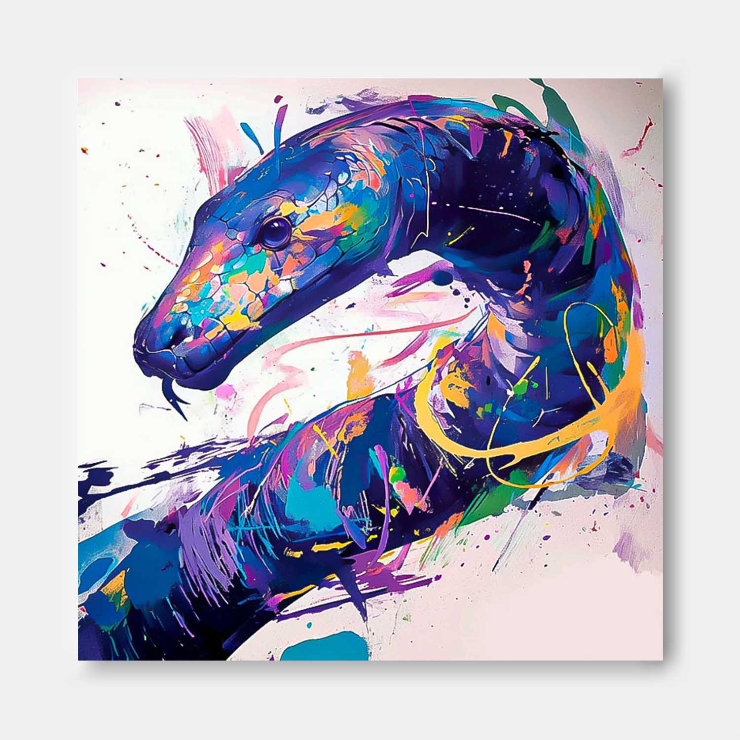 Large Colorful Animal Artwork Square Snake Oil Painting Canvas Original Lovely Serpent Wall Art Home Decor