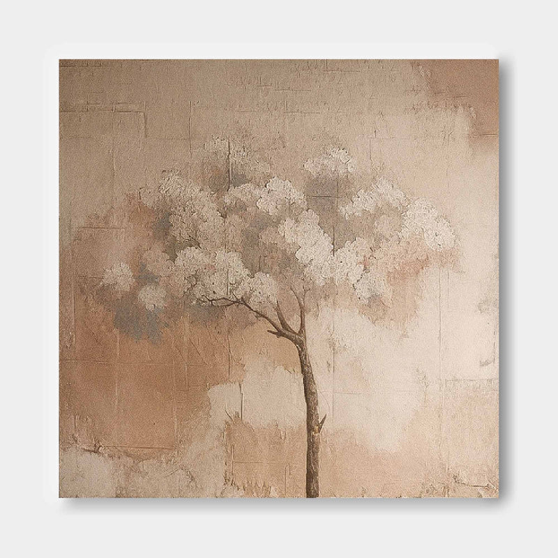 Original Cute Vintage Oil Painting On Canvas Abstract Tree Wall Art Square Acrylic Painting For Sale