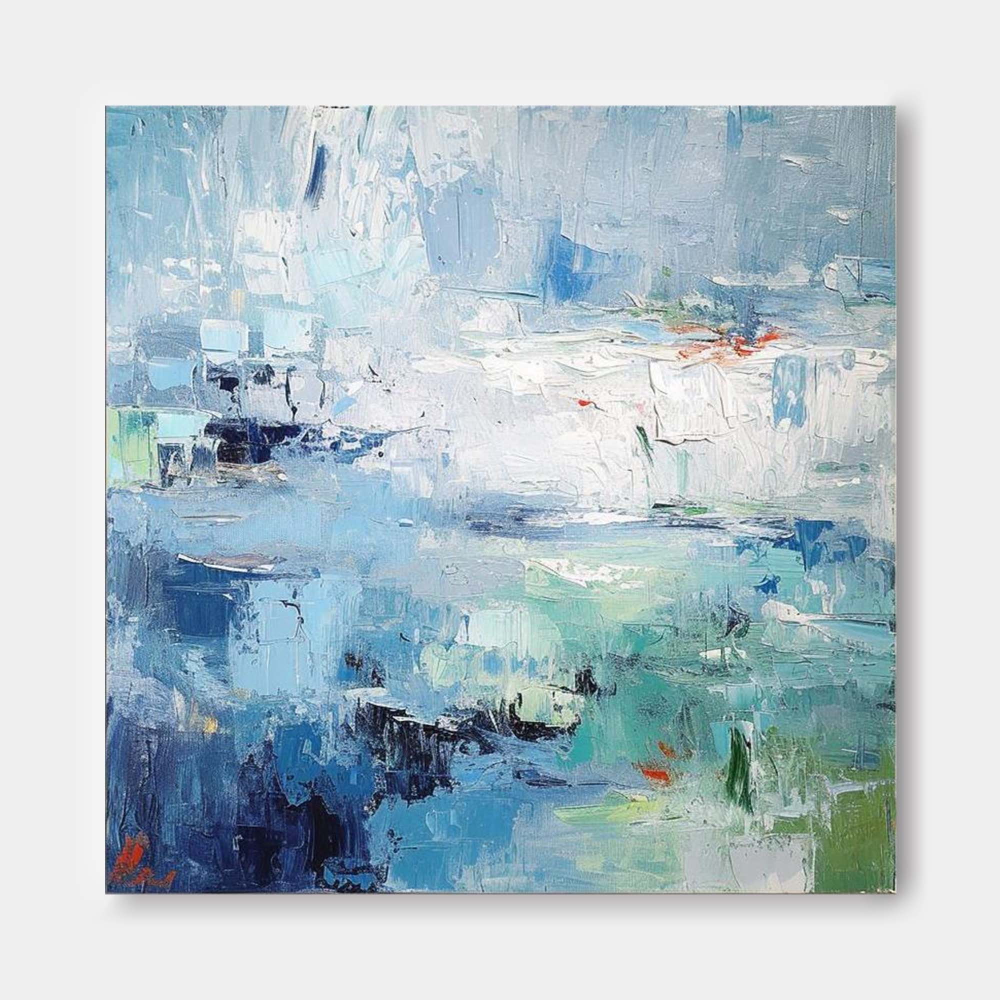 Bright Blue Large Acrylic Painting On Canvas Original Modern Wall Art Square Abstract Texture Oil Painting Home Decor