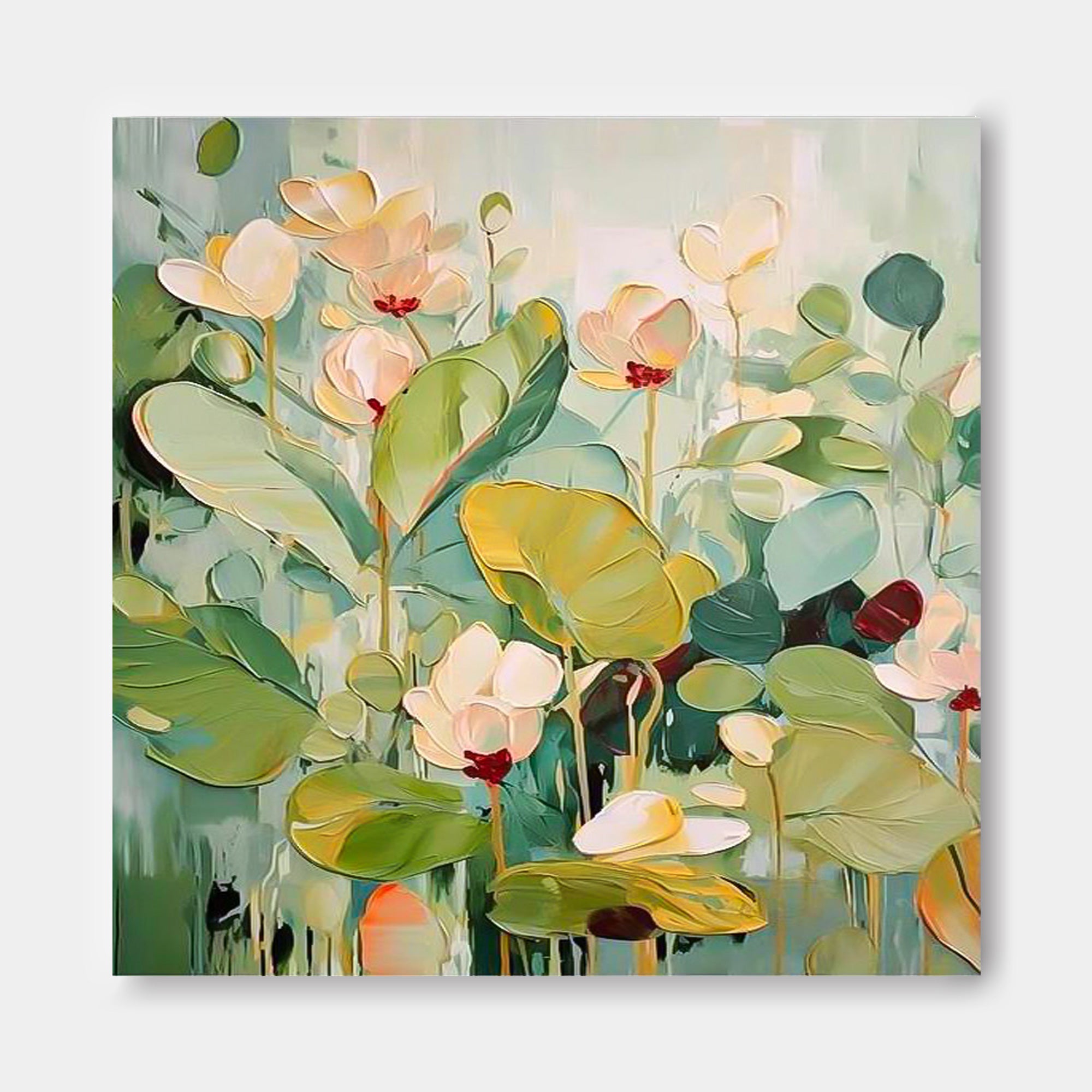 Extra Large Textured Abstract Flower Paintings Square Contemporary Floral Paintings Spring Painting Framed