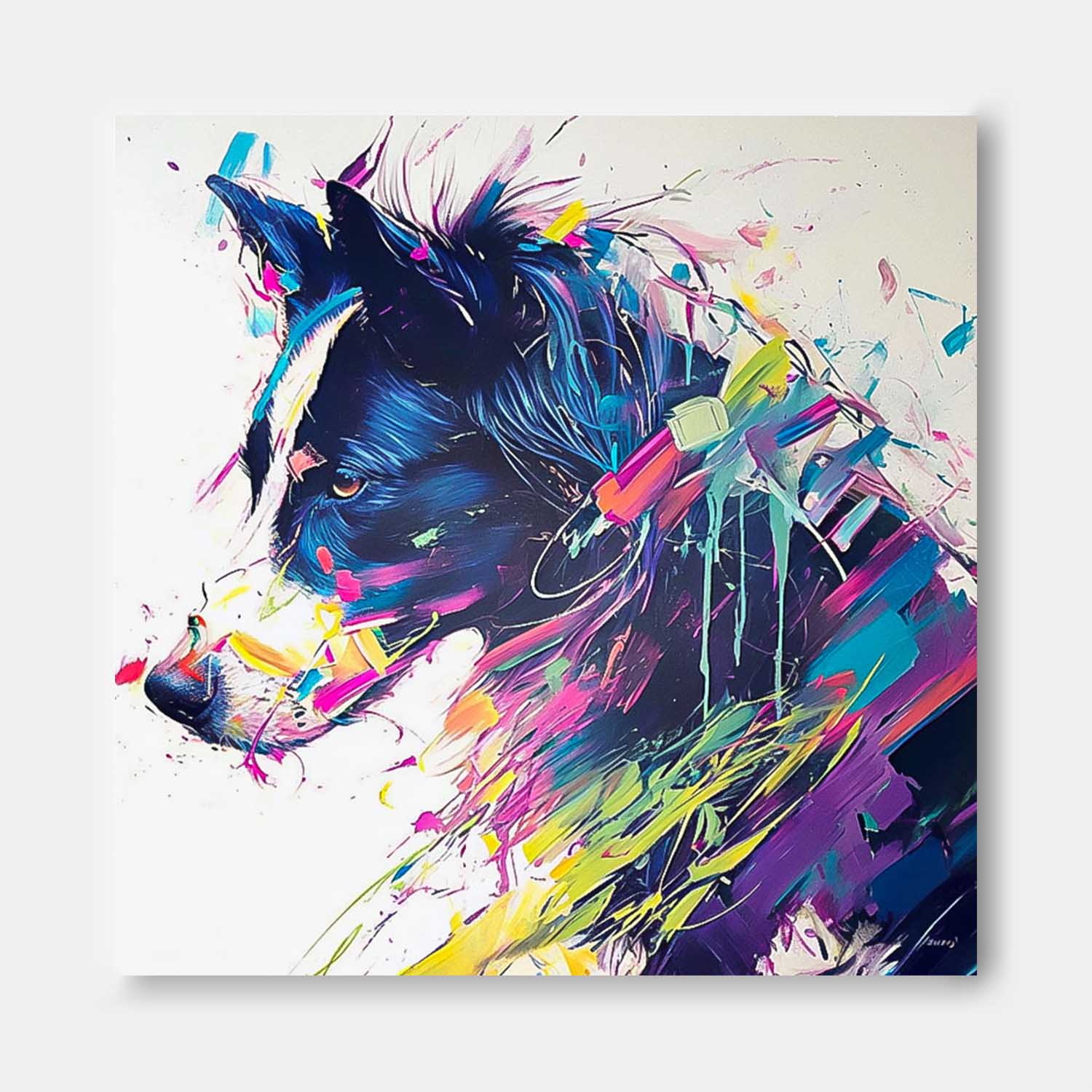 Square Pooch Oil Painting Canvas Large Colorful Animal Artwork Original Lovely Dog Wall Art Home Decor