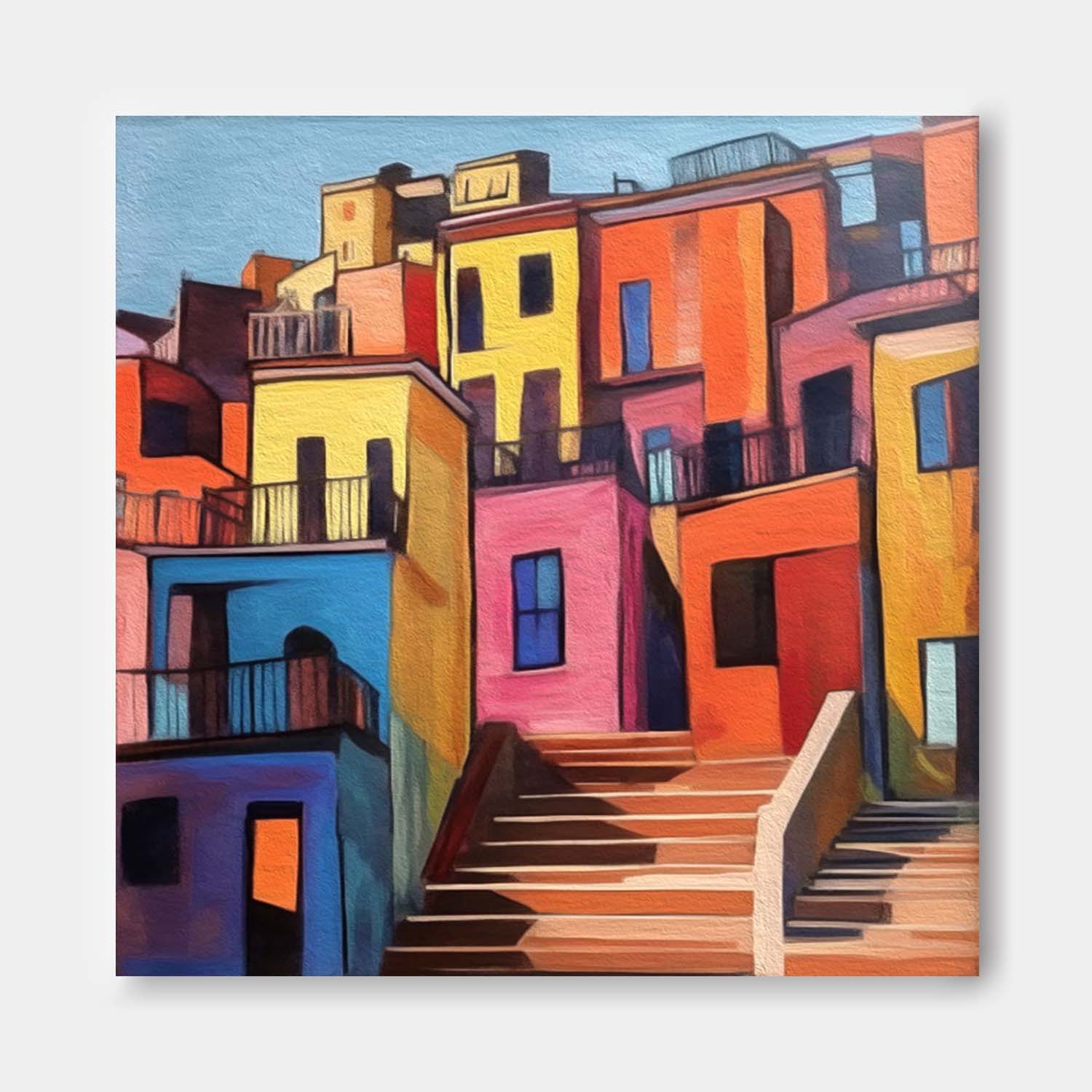 Modern Colorful House Oil Painting Large Acrylic painting Original Architecture Wall Art Home Decor