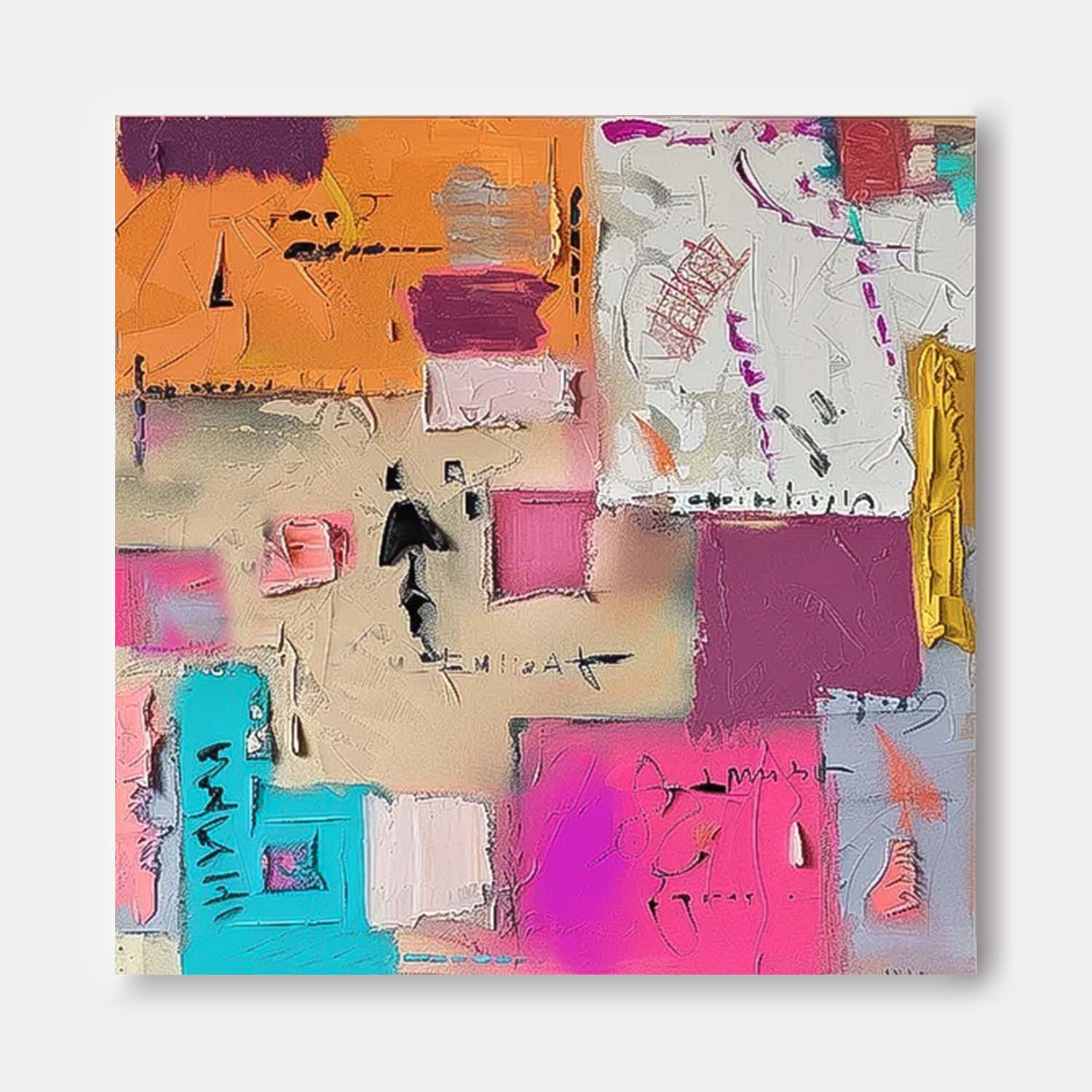 Colorful Graffiti Oil Painting Square Texture Abstract Colorful Acrylic Painting On Canvas Lovely Wall Art