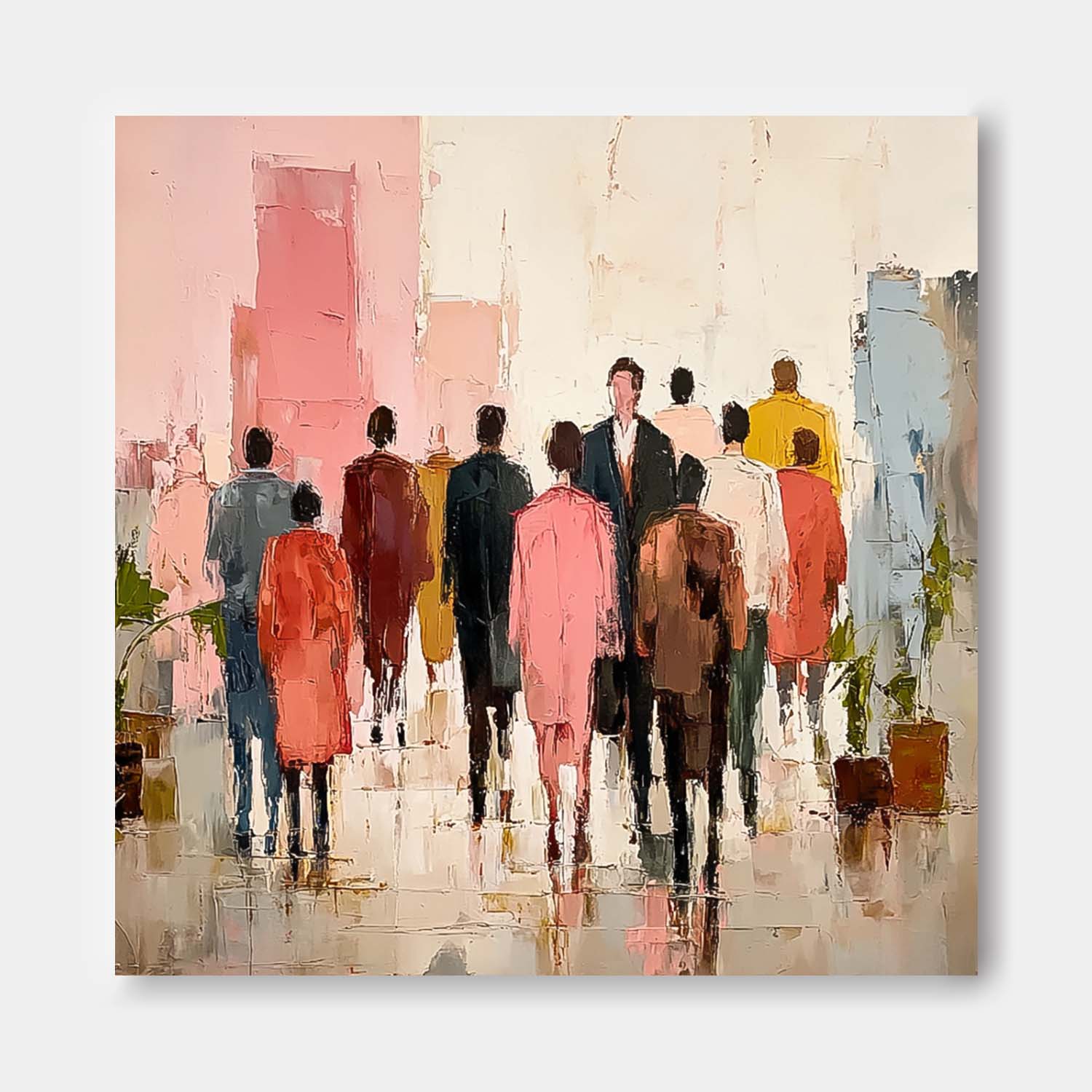 Large Multi-person Street Wall Art Abstract Figure Painting Canvas Original Passerby Features Artwork