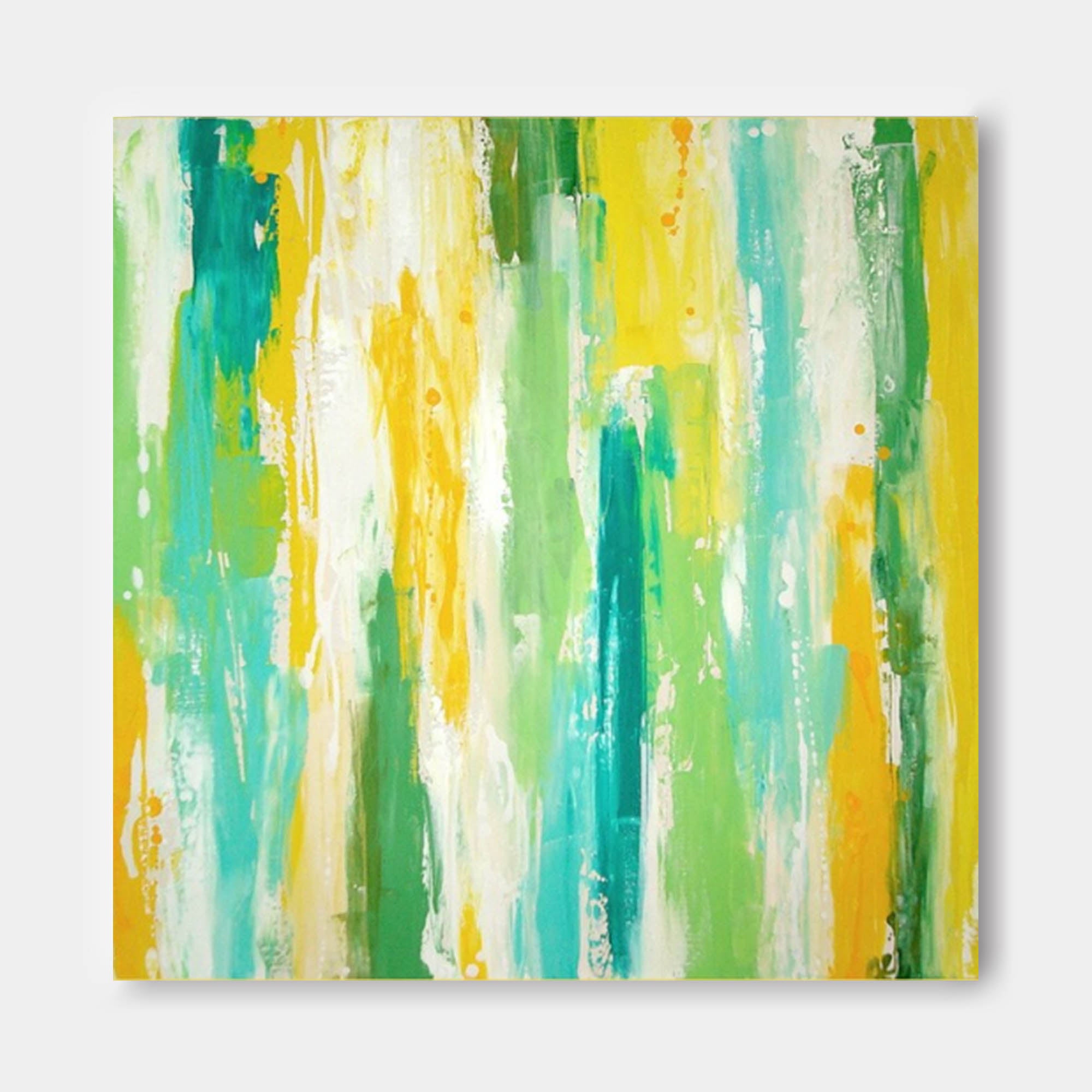 Green And Yellow Square Original Abstract Oil Painting Abstract Acrylic Painting Large Wall Art Modern Art Home Decor