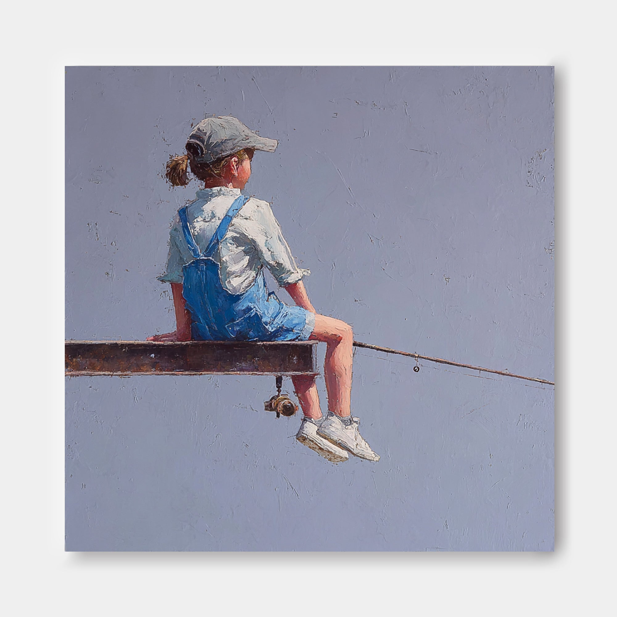 Original Purple Wall Art Abstract Warm atmosphere Art Minimalist Girl Fishing Painting For Living Room