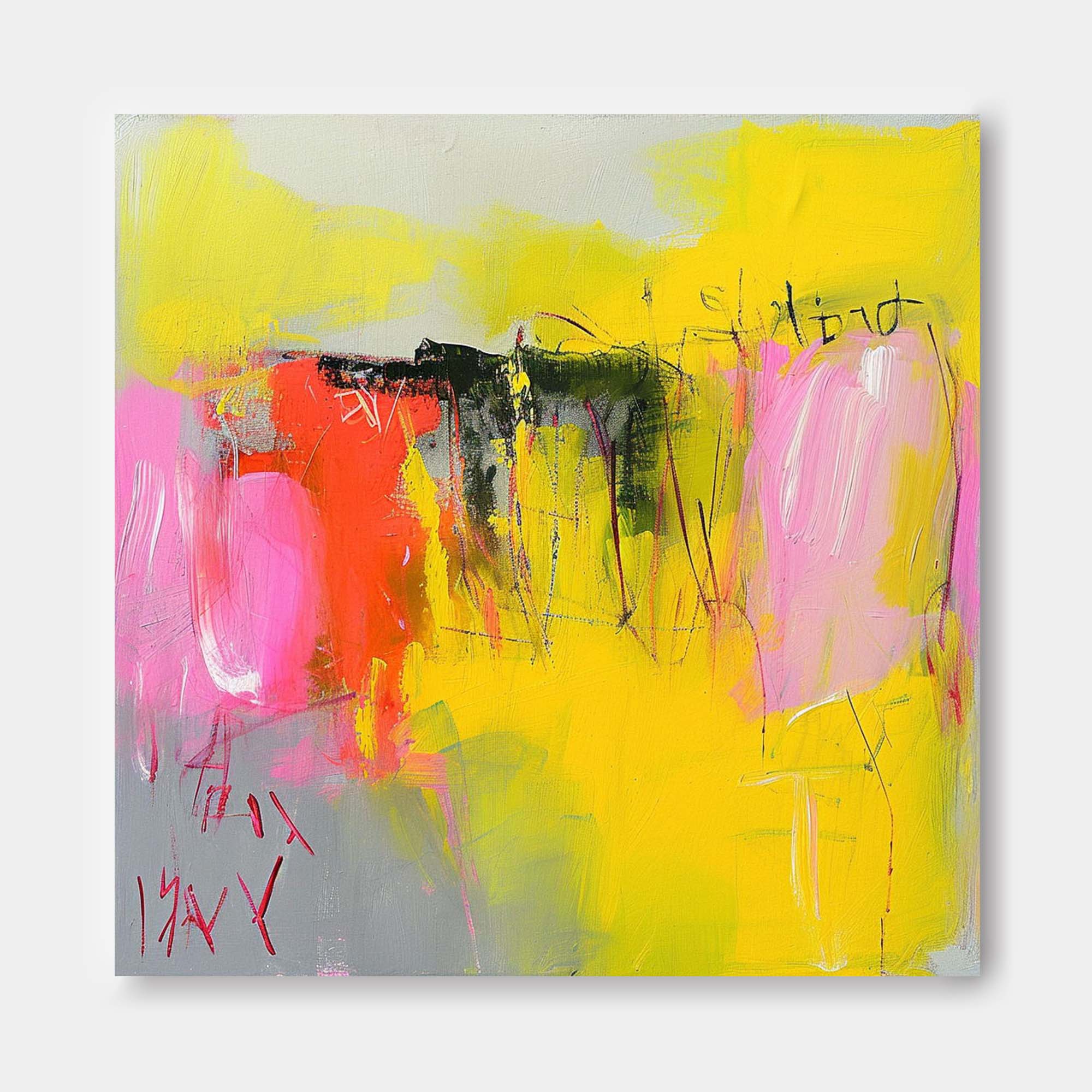 New Abstract Painting Yellow Original Hand Painted Wall Art Contemporary Abstract Art For Sale