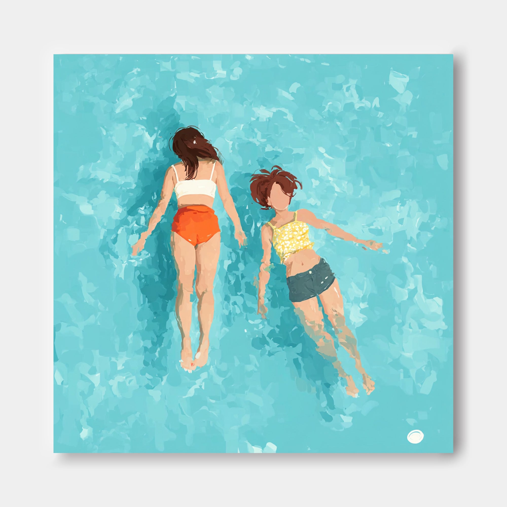 Original Girl swimming Wall Art Young Lady Artwork Square Diving In Ocean Sensual Woman Acrylic Painting