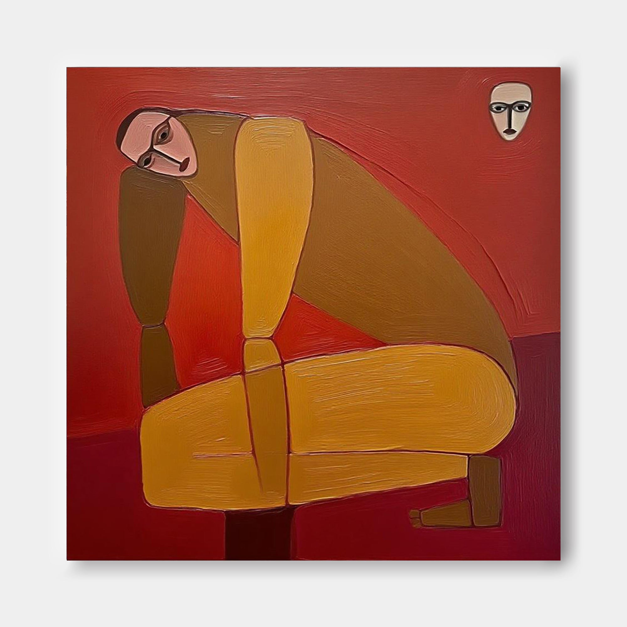 Original Warm Color Textured People Painting Canvas Large Abstract Portrait Wall Art Home Decor