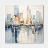 Modern Abstract Cityscape Oil Painting Large Texture Painting On Canvas Blue and Beige Wall Art Home Decor