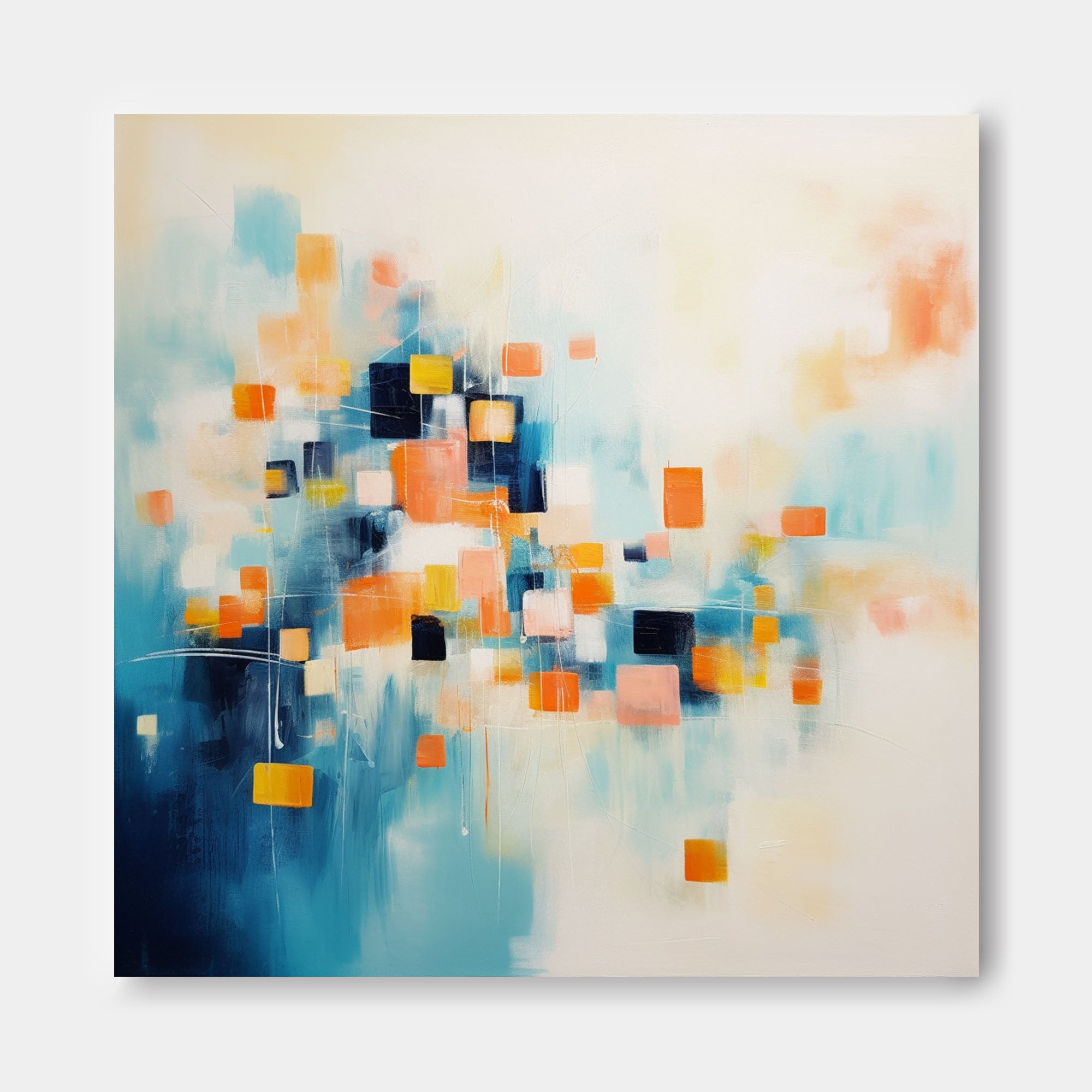 Modern Wall Art Original Abstract Oil Painting On Canvas Large Blue And Yellow Acrylic Painting For Living Room