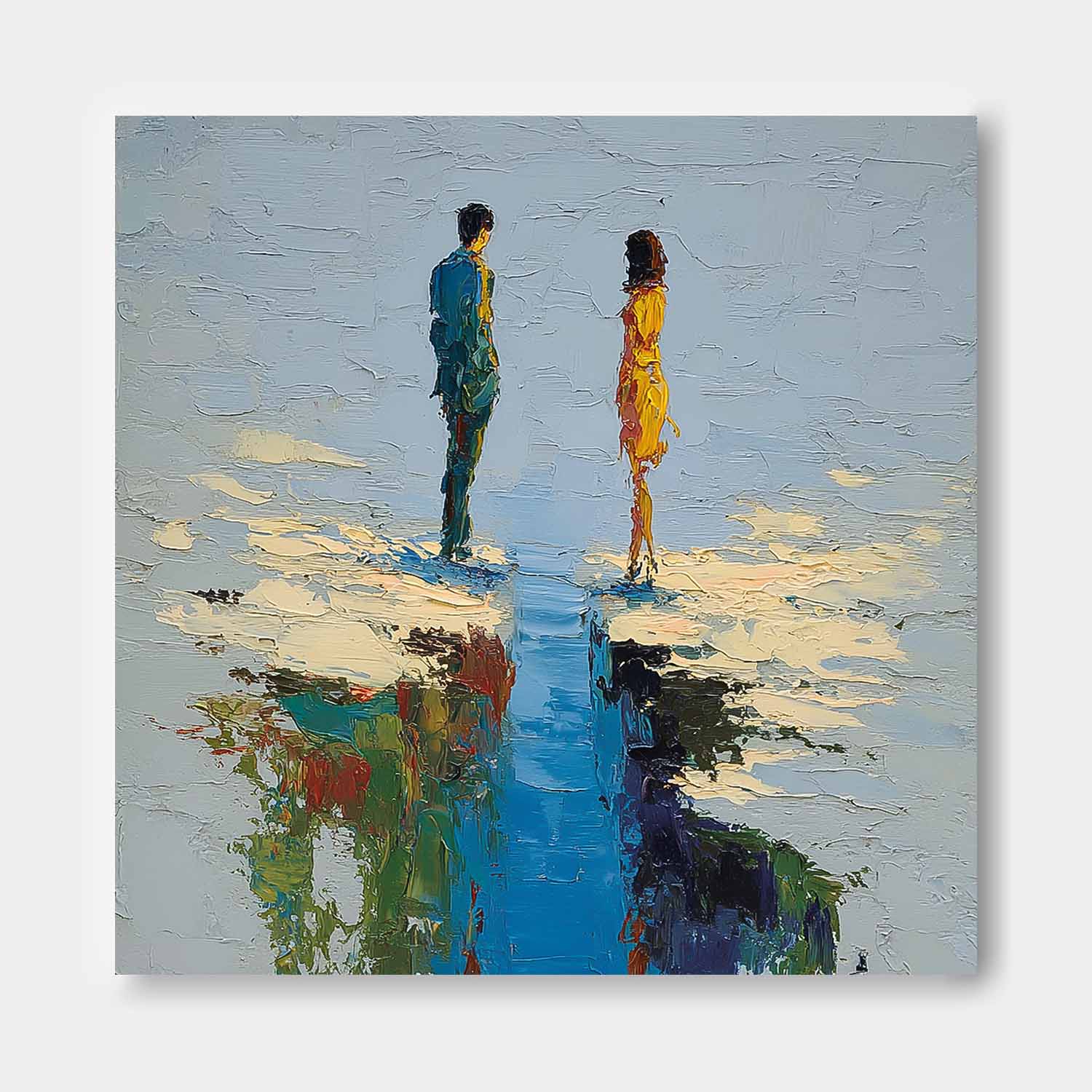 Modern Abstract Palette Knife Oil Painting Impressionist Romantic Couple On Canvas Textured Wall Art