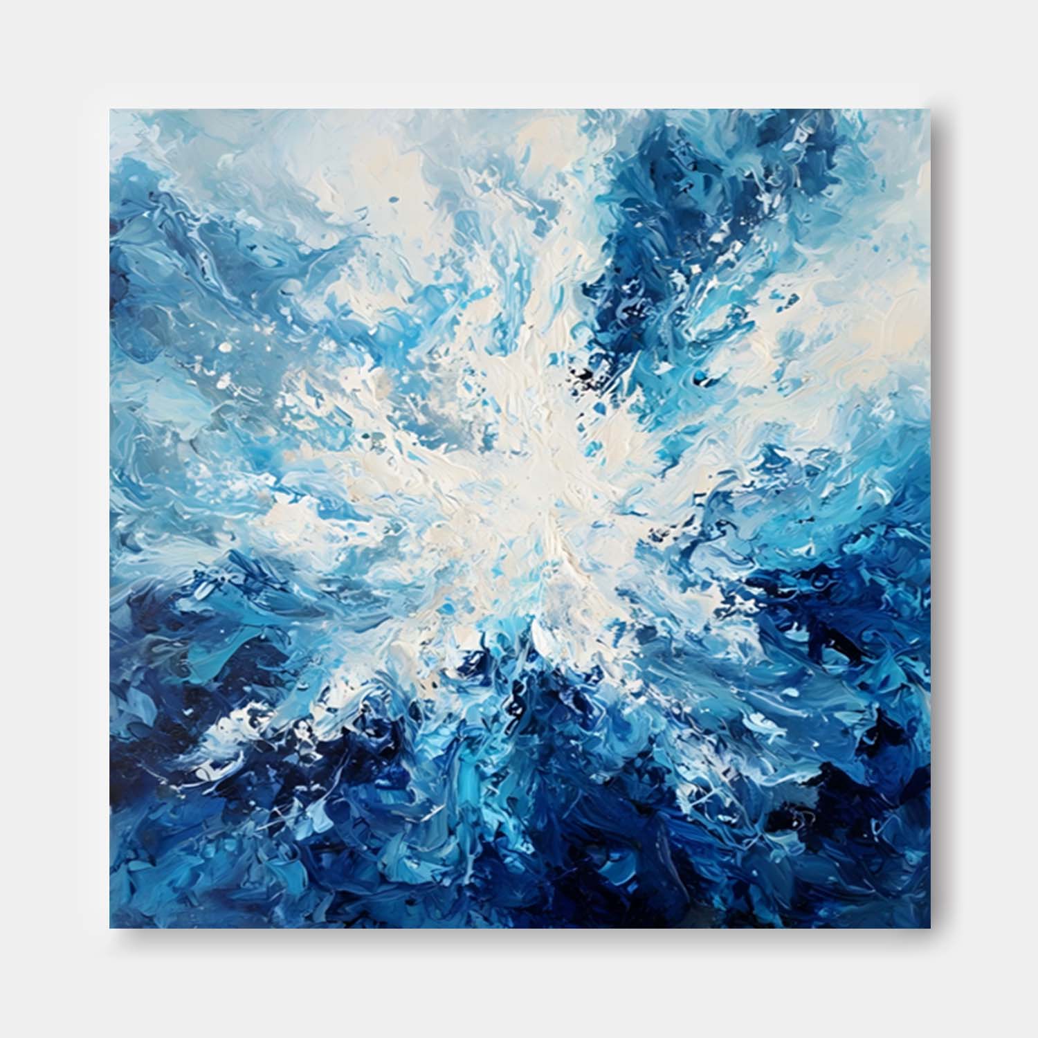 Abstract Blue Ocean Wave Canvas Art Modern Contemporary Painting For Living Room Vibrant Hand Painted Style