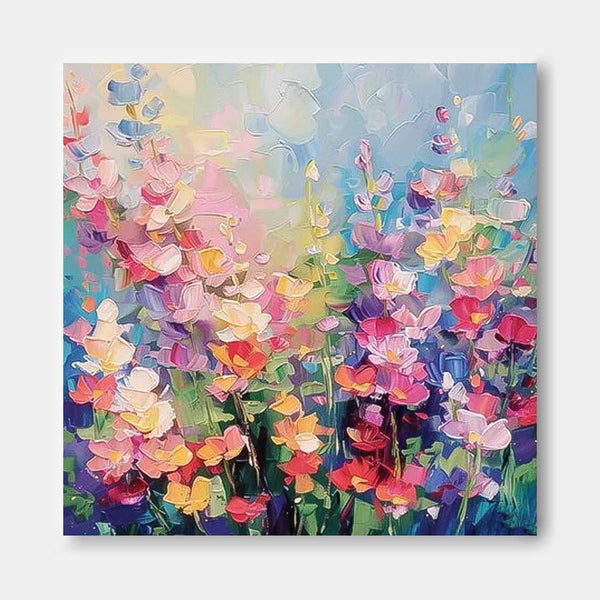 Large Abstract Flowers Paintings Square Contemporary Flower Paintings Wall Art Beautiful Colors Artwork