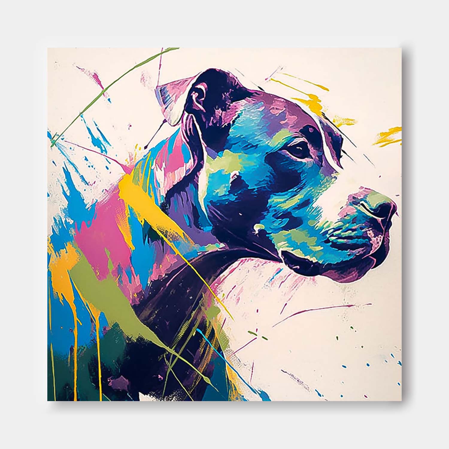 Large Colorful Animal Artwork Original Lovely Dog Wall Art Square Pooch Oil Painting Canvas Home Decor