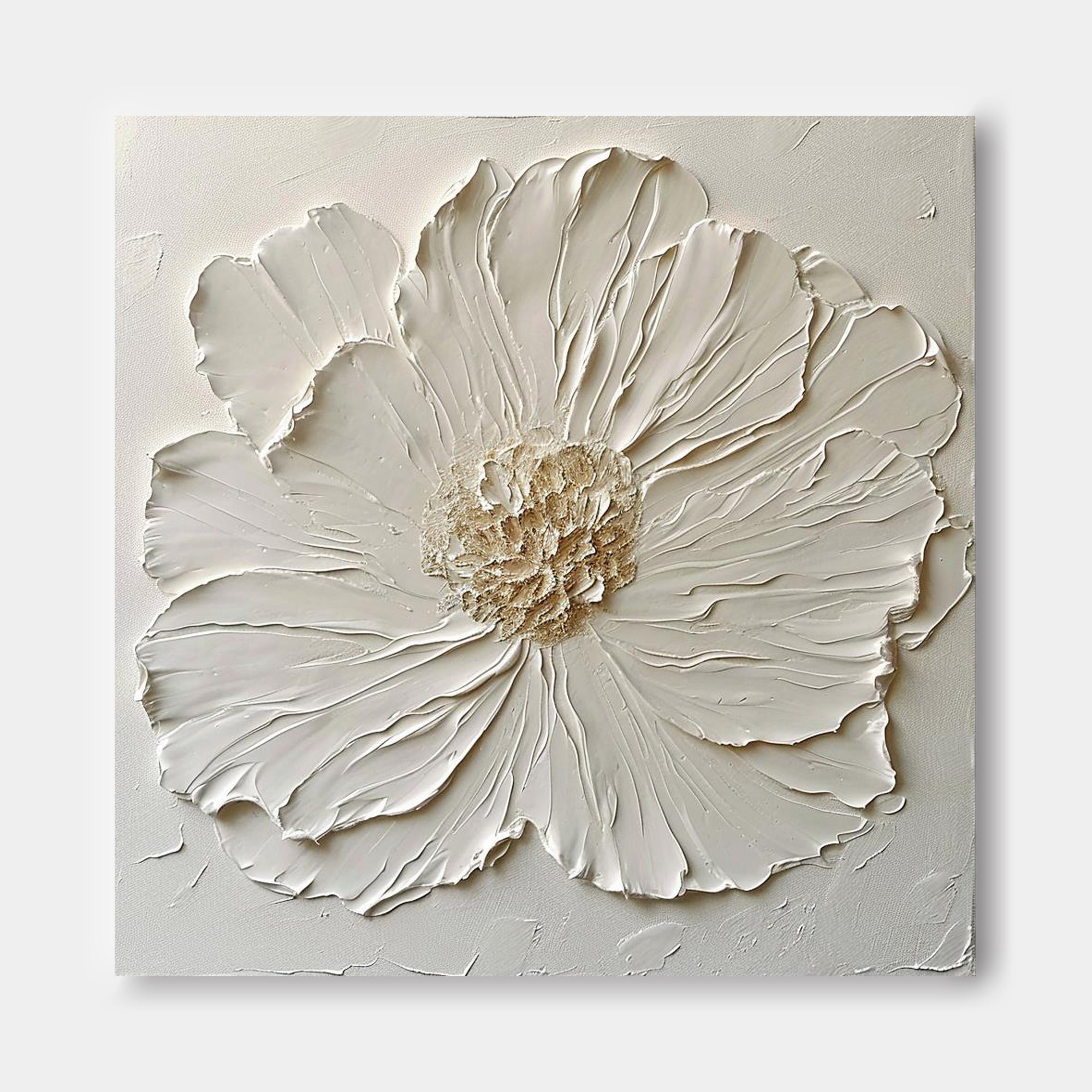 Simple Minimalist Art Original Large Textured Floral  Painting Modern  White Wall Art For Living Room