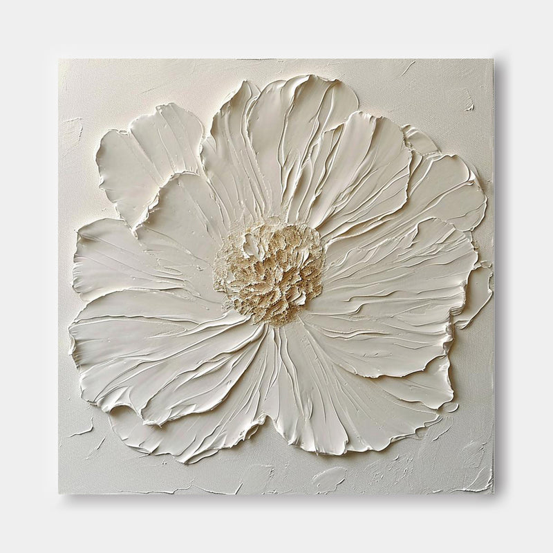 Simple Minimalist Art Original Large Textured Floral  Painting Modern  White Wall Art For Living Room