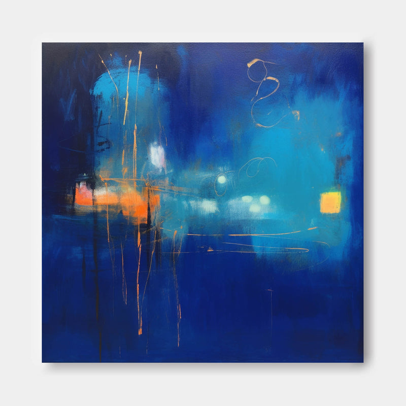 Original Abstract Oil Painting Modern Wall Art Large Bright Blue Square Graffiti Acrylic Painting For Living Room