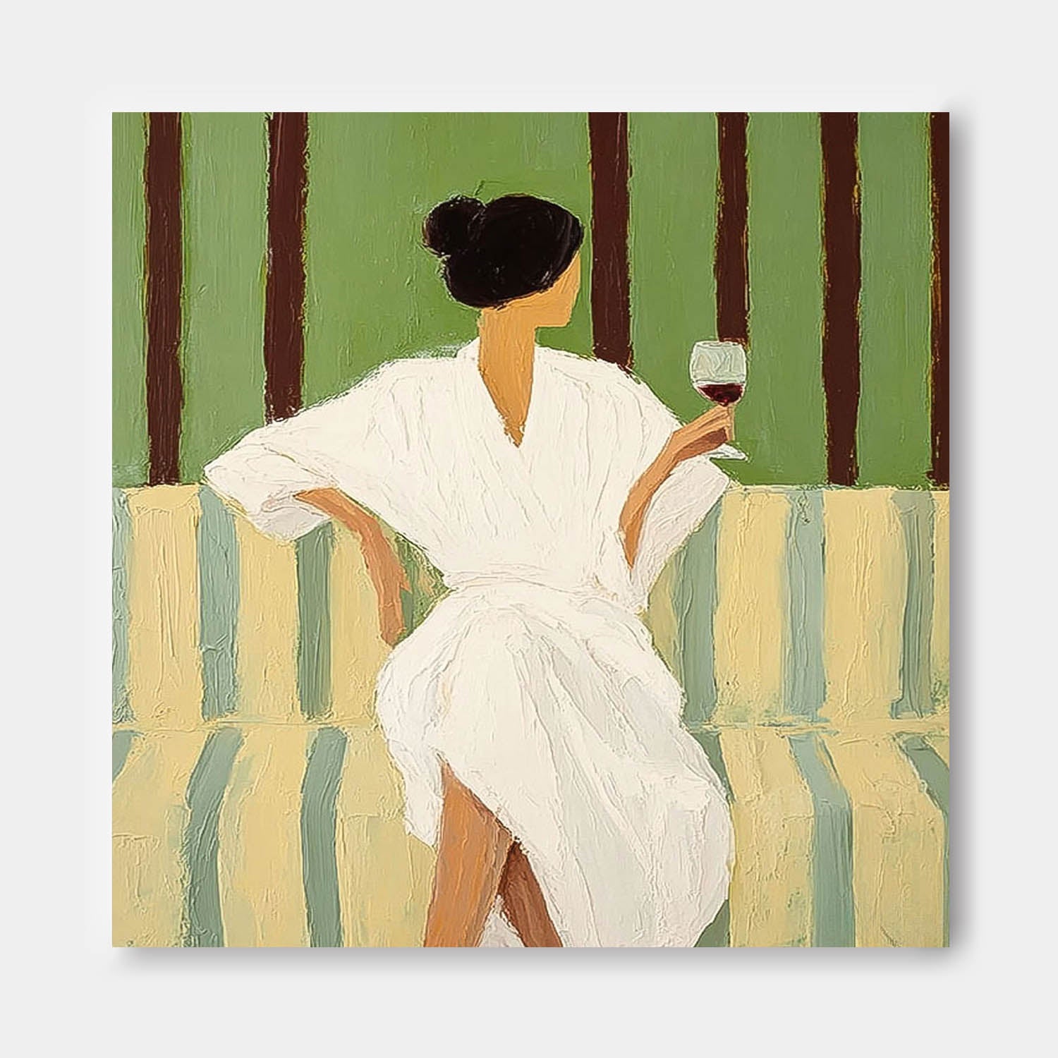 Square Abstract Lady Wearing A Bathrobe Painting Canvas Figure Artwork Original Woman Wall Art
