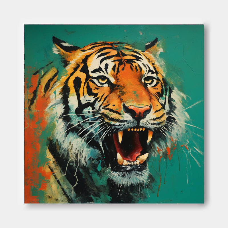 Large Green Background Abstract Tiger Canvas Oil Painting Original Tiger Canvas Wall Art Modern Animal Artwork Living Room Office