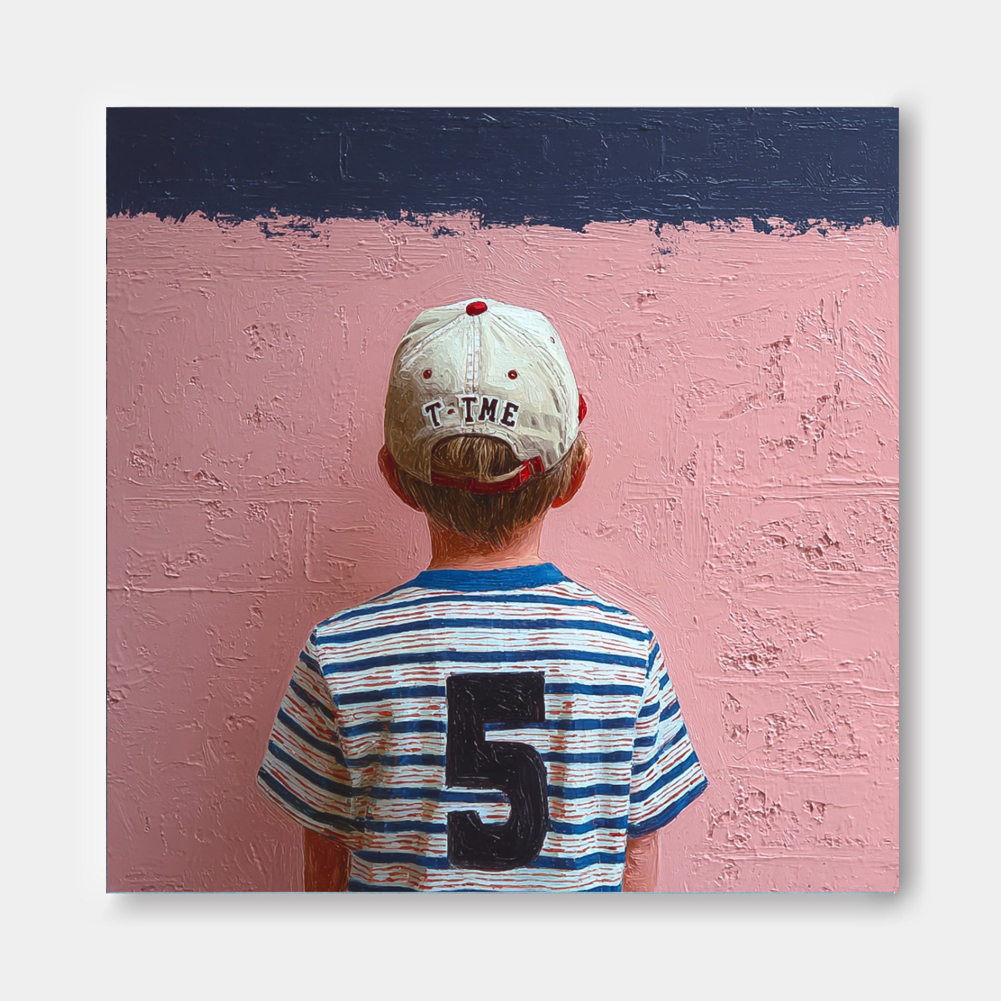 Original Pink Wall Art Minimalist Child Back view Painting Abstract Cool Boy Art For Living Room