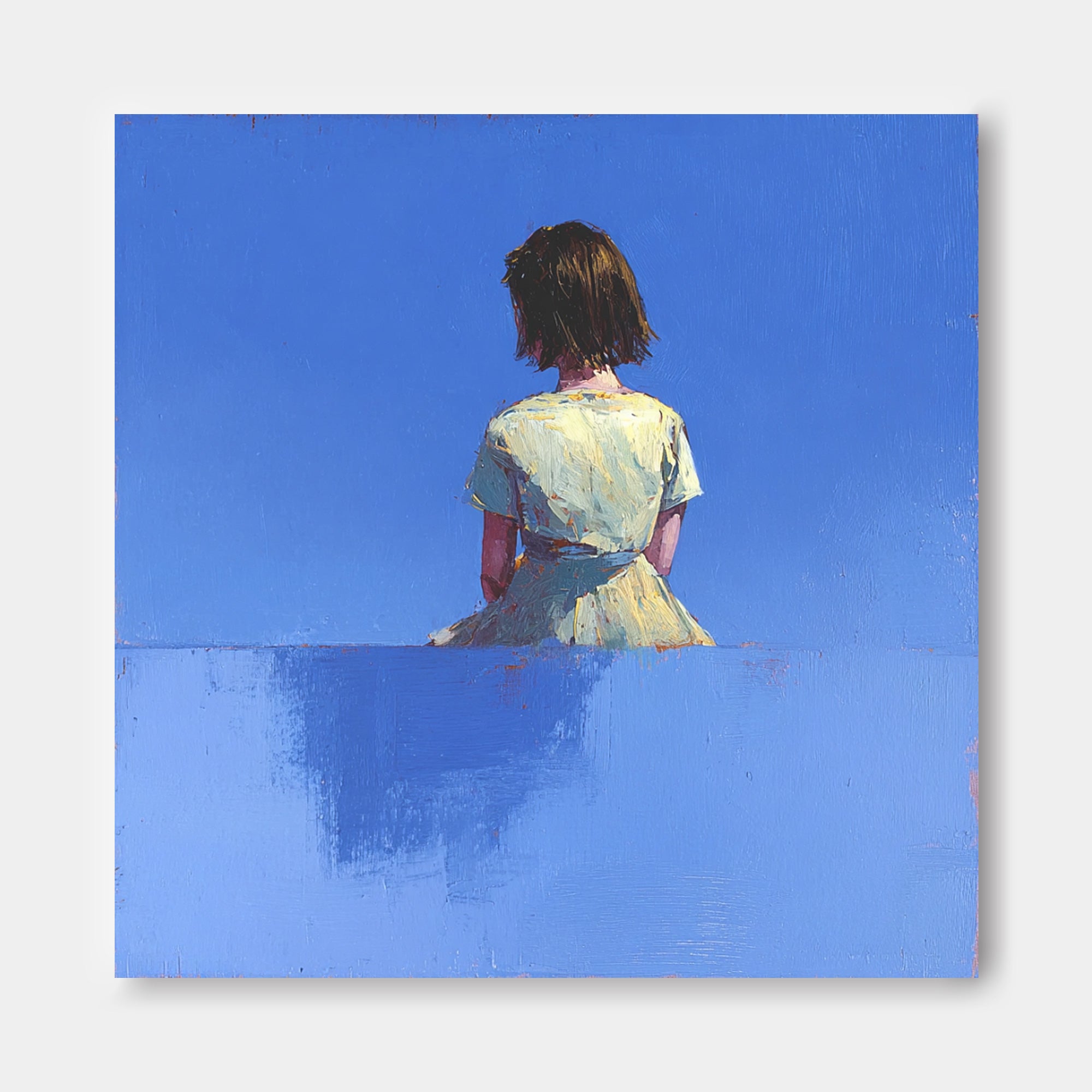 Abstract Warm atmosphere Art Minimalist Girl Back View Painting Original Blue Wall Art For Living Room