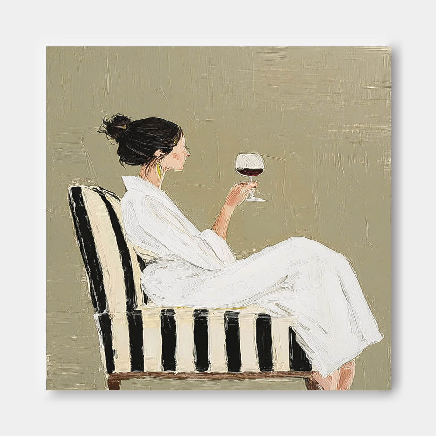 Square Abstract Lady Wearing A Bathrobe Painting Canvas Figure Artwork Original Elegant Woman Wall Art