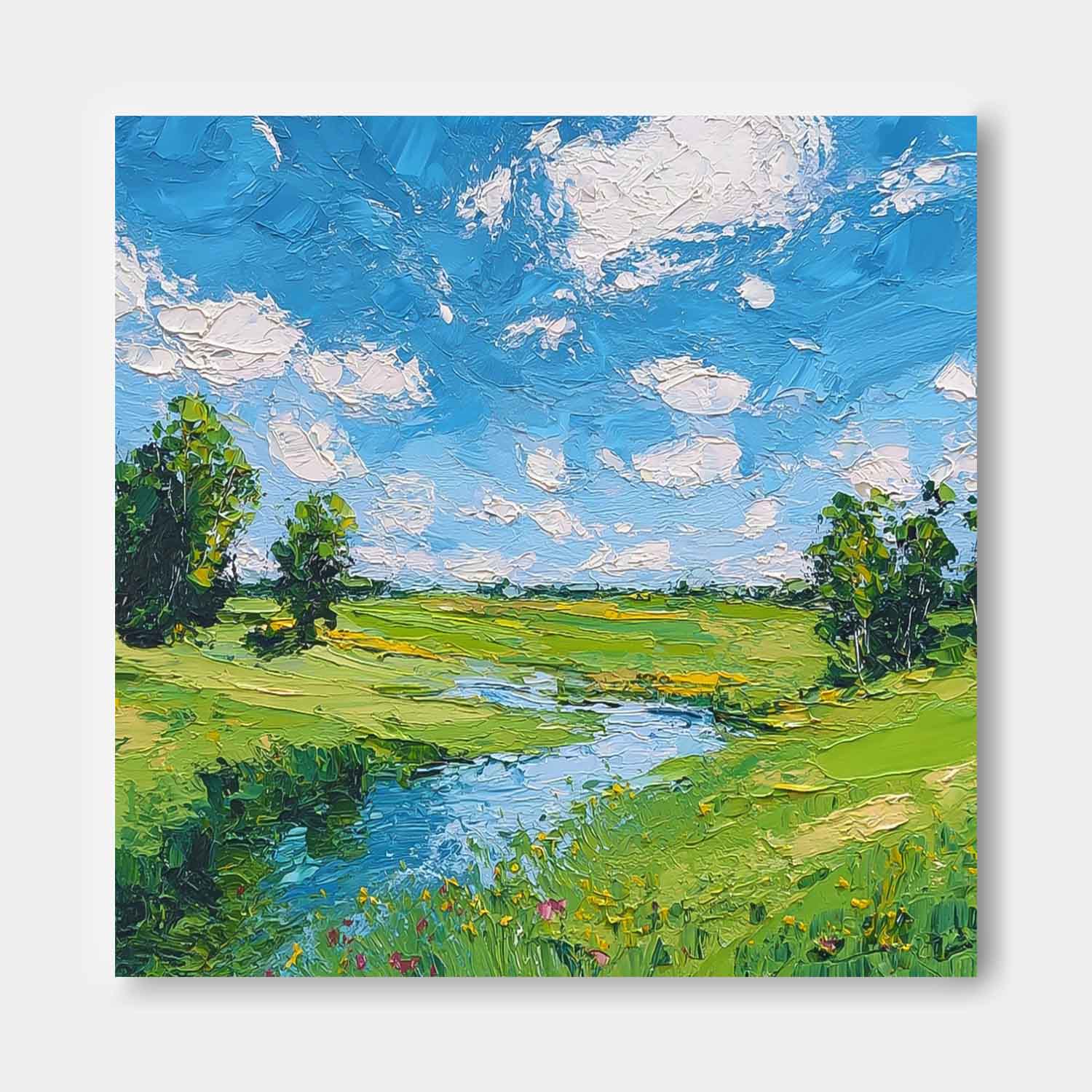 Large Texture Scenery Wall Art Framed Abstract Fields And Rvers Landscape Oil Painting Rural Warmth Artwork