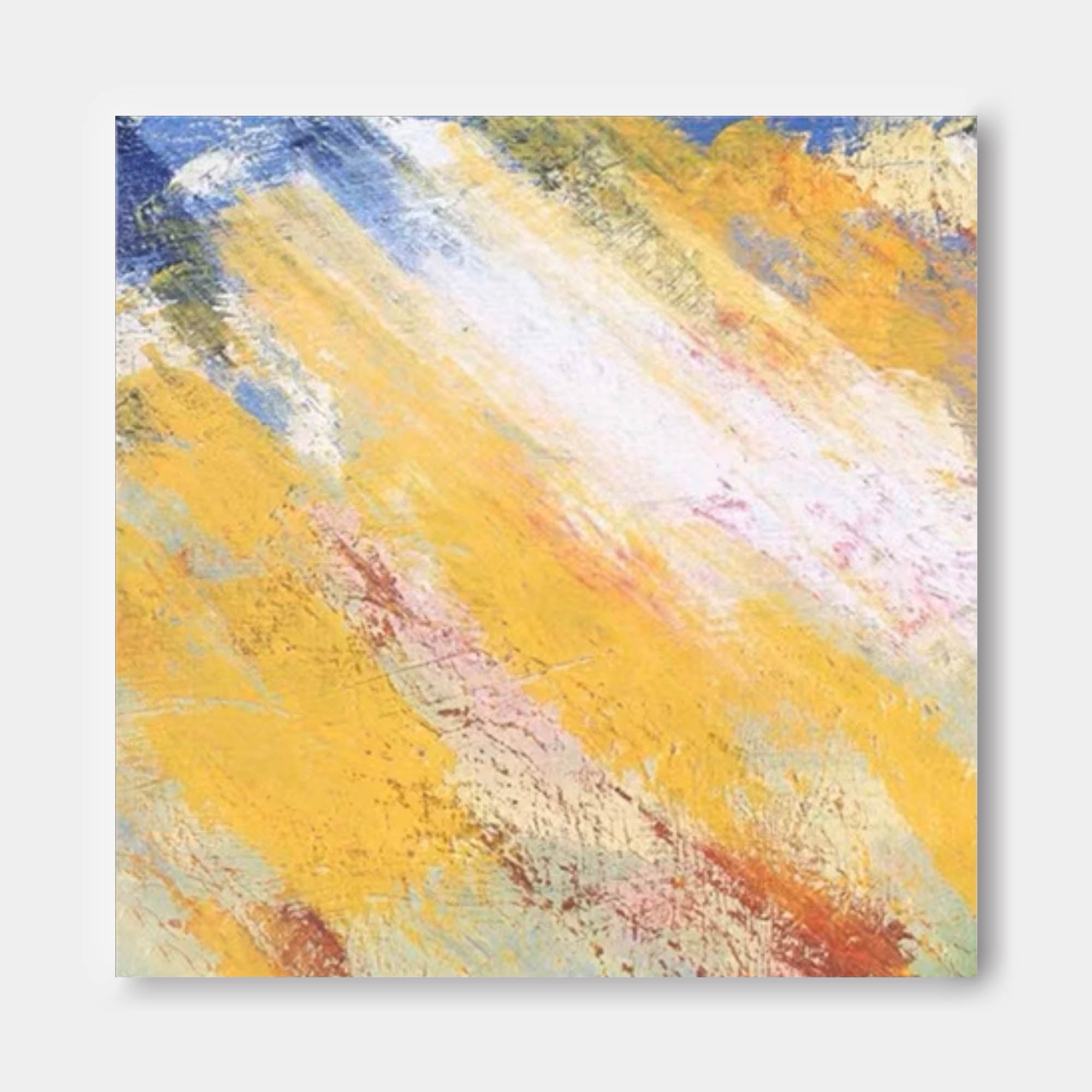 Square Original Abstract Oil Painting Canvas Abstract Acrylic Painting Wall Art Yellow Modern Art Home Decor