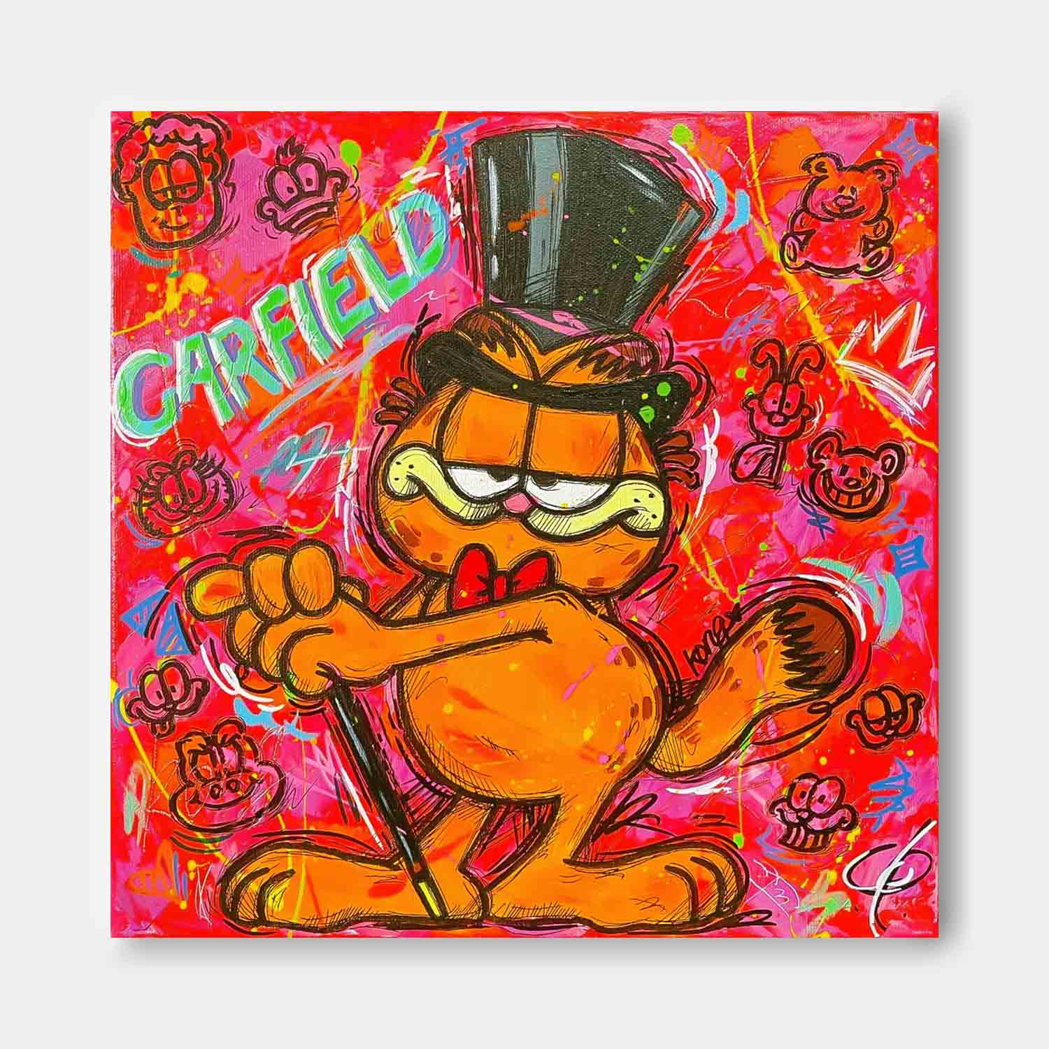 Original Lovely Cartoon Characters Wall Art Famous Garfield Oil Painting Canvas Large Animal Artwork