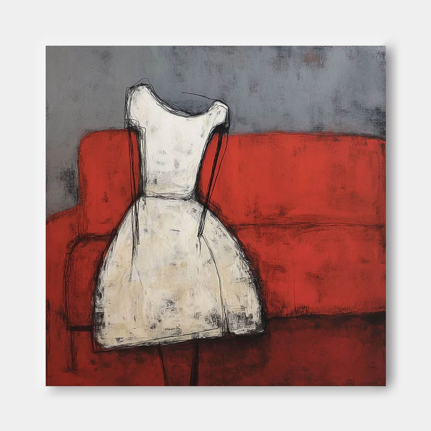 Abstract White Vintage Dress Oil Painting Original Minimalist Artwork Large Wall Art For Living Room