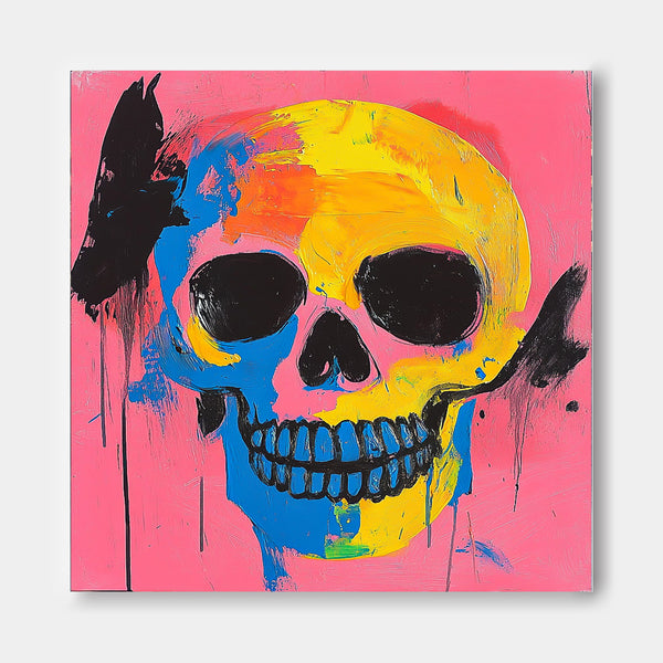 Original Skeleton Painting Canvas  Square Abstract people's Wall Art Large Square Artwork Home Decor