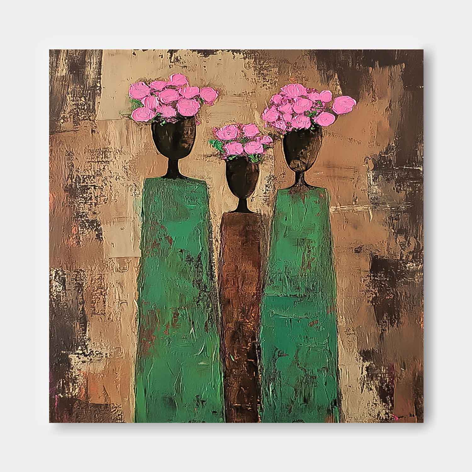 Abstract Simple Characters Artwork Original Retro Painting Brown Modern People Silhouette Wall Art