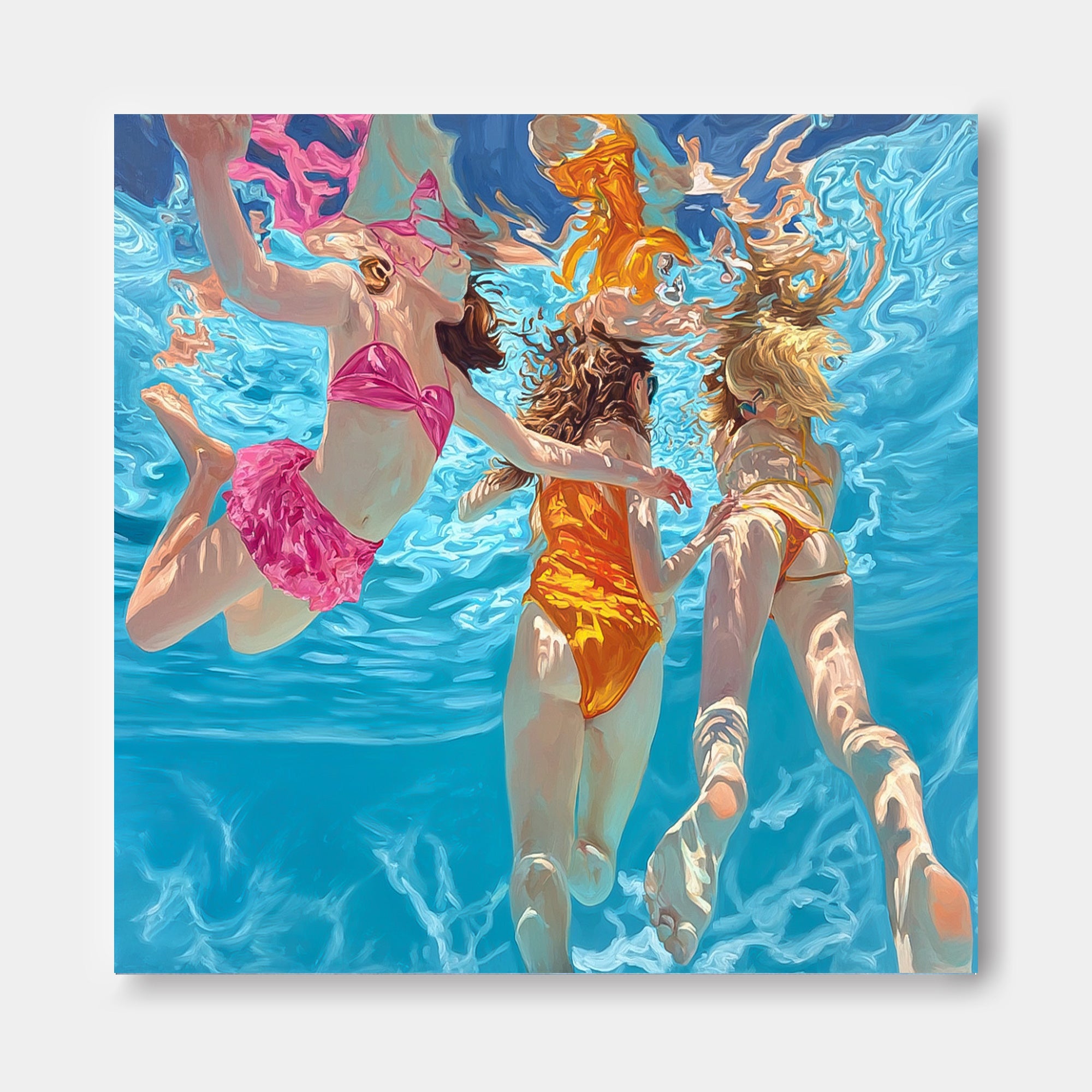 Original Girl swimming Wall Art Diving In Ocean Sensual Woman Acrylic Painting Lovely Lady Artwork