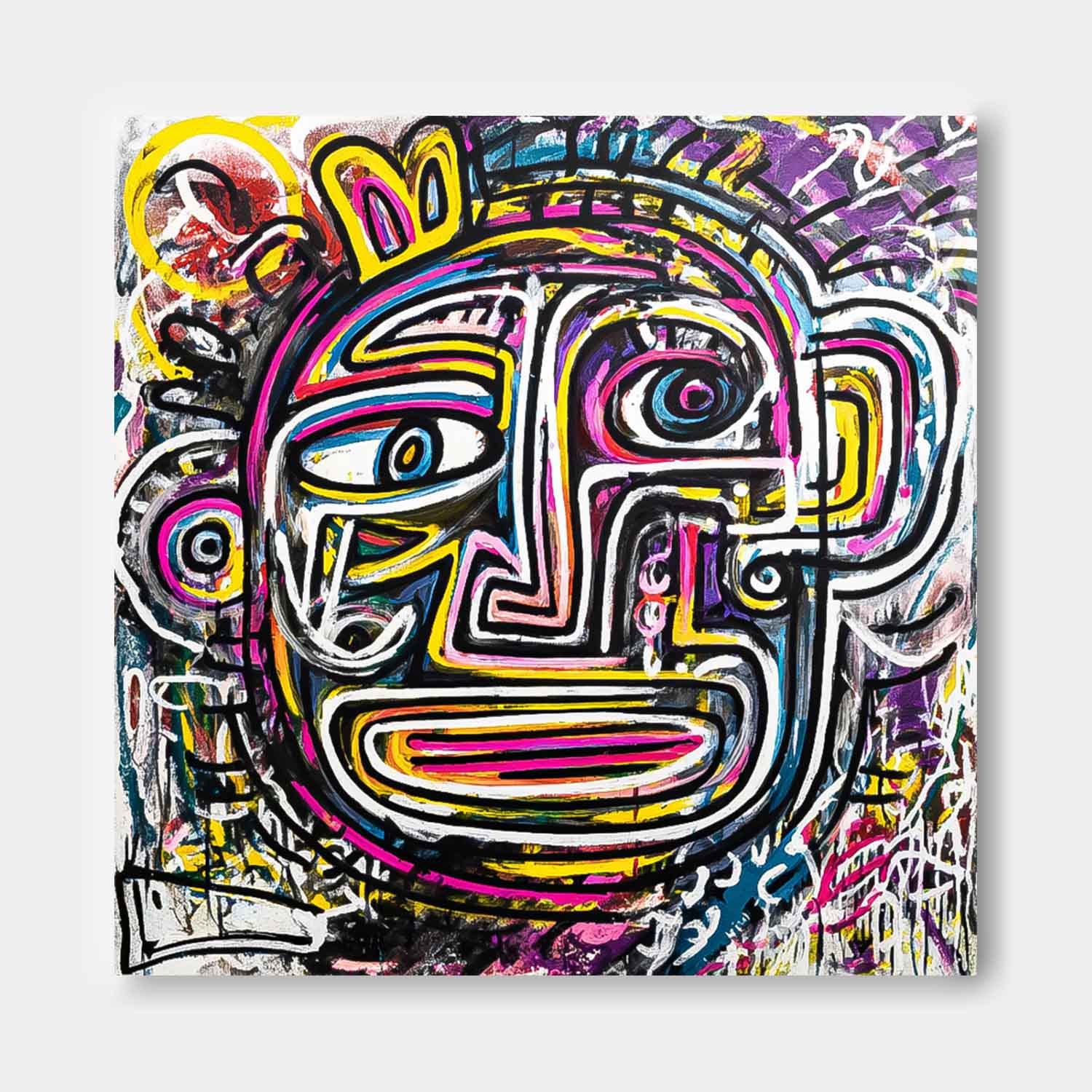 Large Graffiti Line Face Wall Art Original Colorful Face Painting Abstract Portrait Oil Painting On Canvas