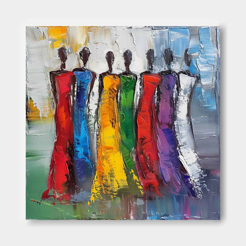 Colorful Abstract people's Wall Art Original Woman Character Outline Painting Canvas Large Square Artwork